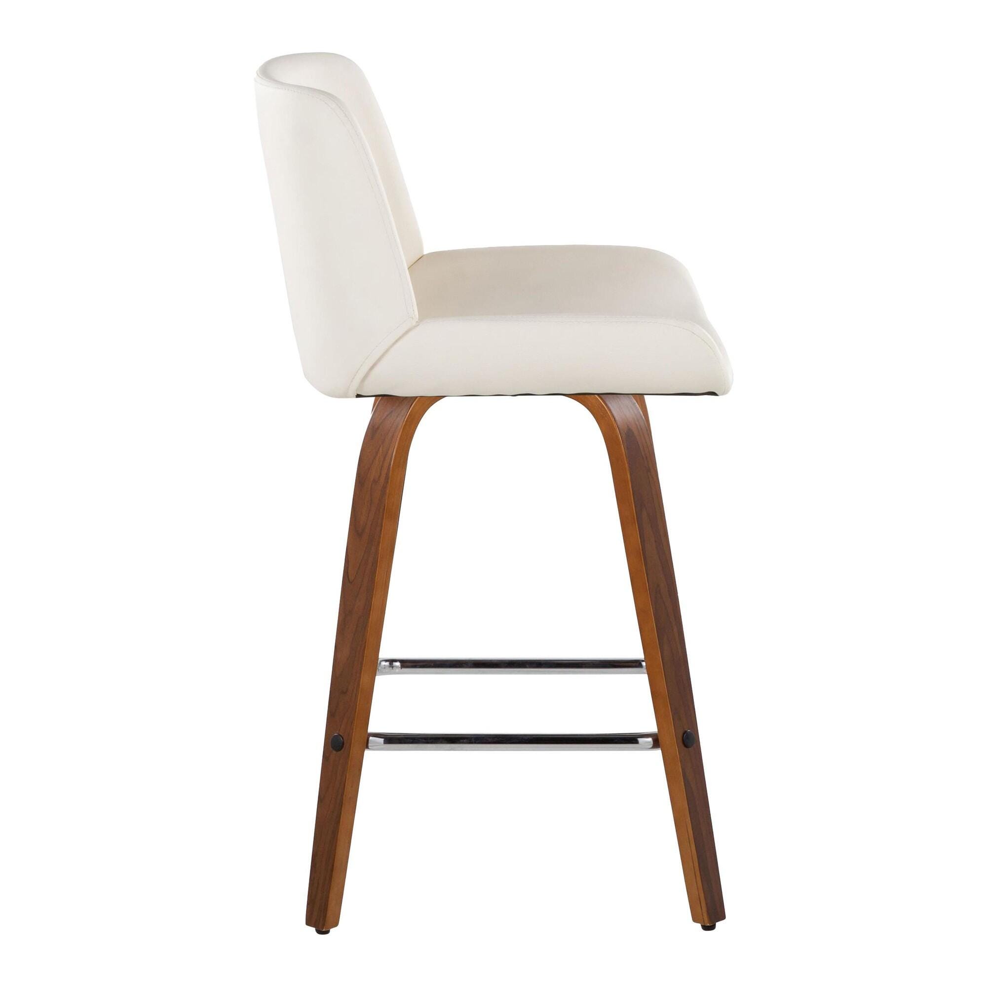 LumiSource Santi Counter Height Bar Stool (Set of 2), White/Brown, large