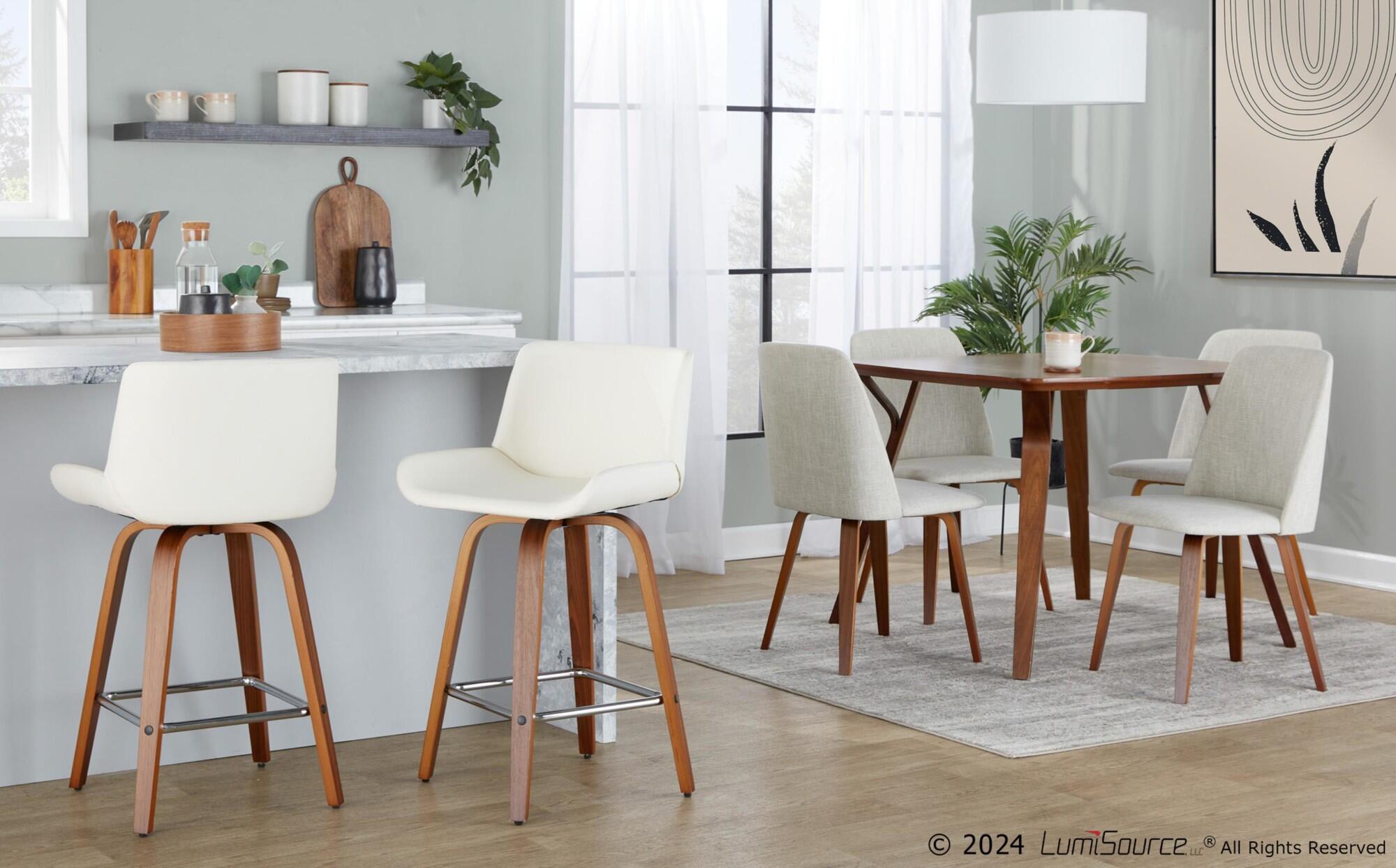 LumiSource Santi Counter Height Bar Stool (Set of 2), White/Brown, large