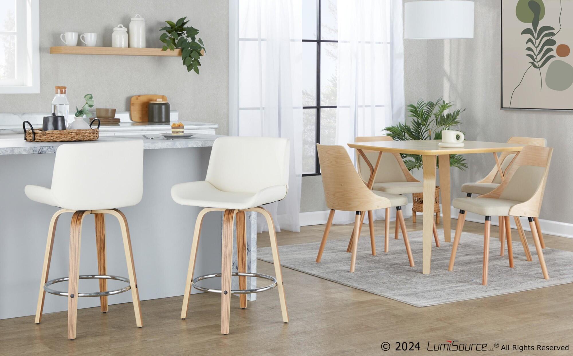 LumiSource Santi Counter Height Bar Stool (Set of 2), White, large