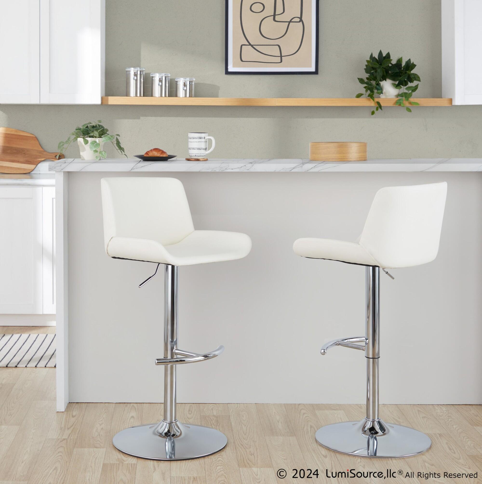 LumiSource Santi Bar Height Swivel Bar Stool  (Set of 2), White, large