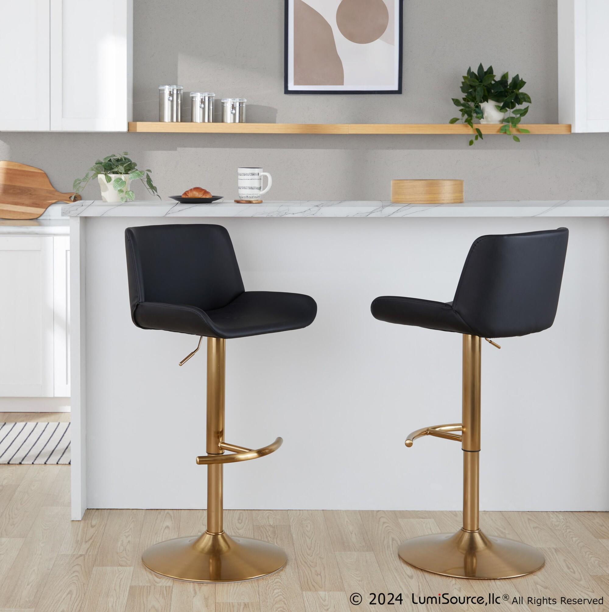 LumiSource Santi Bar Height Swivel Bar Stool  (Set of 2), Black/Gold, large