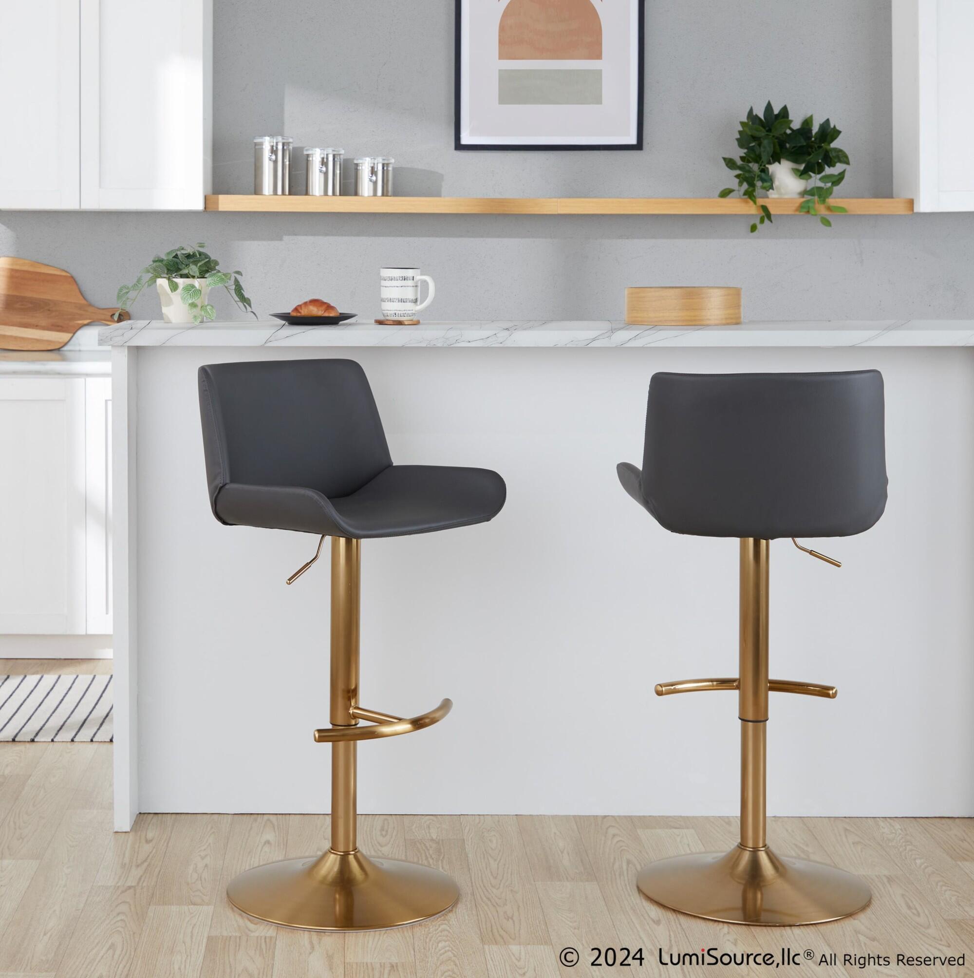 LumiSource Santi Bar Height Swivel Bar Stool  (Set of 2), Gray/Gold, large