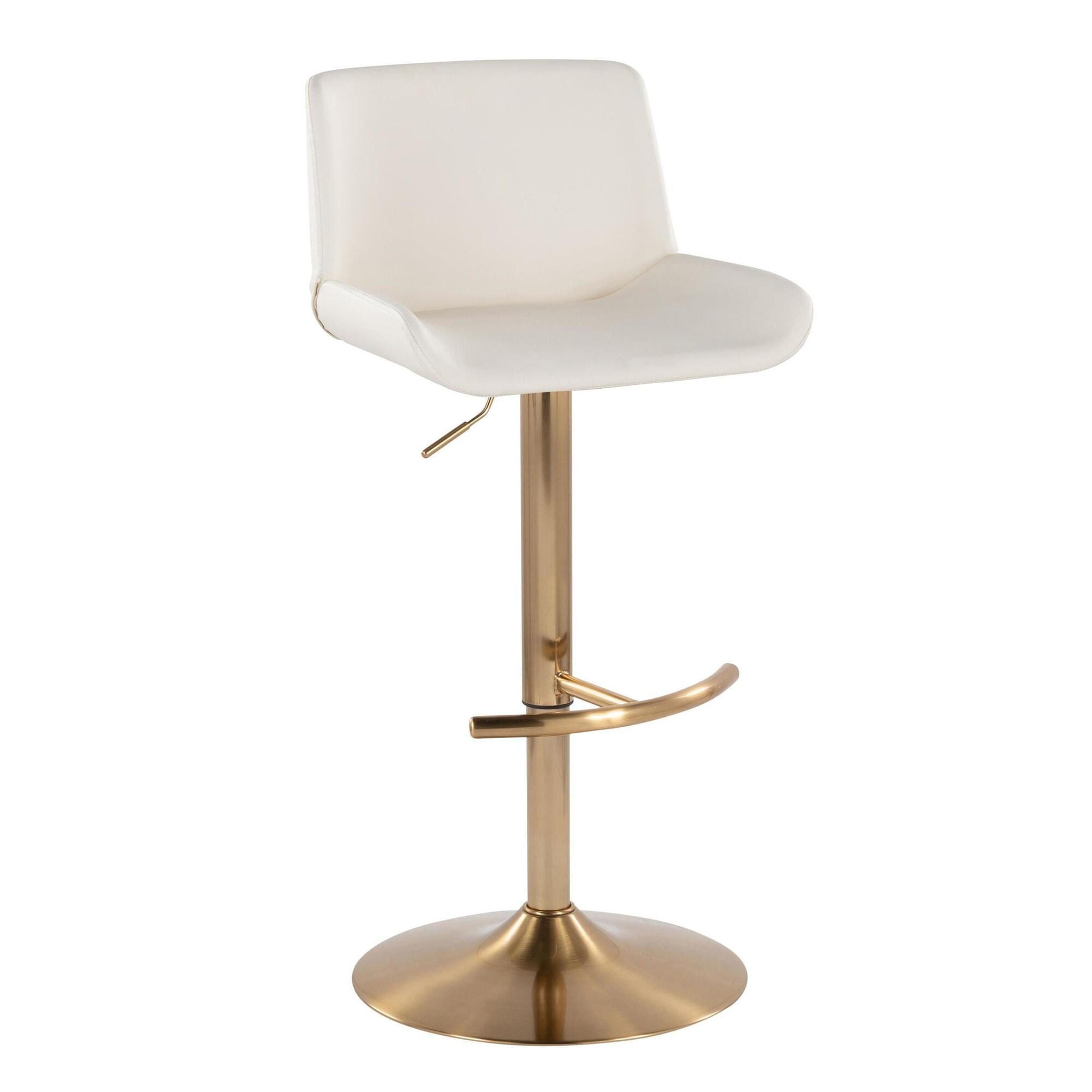 LumiSource Santi Bar Height Swivel Bar Stool  (Set of 2), White/Gold, large