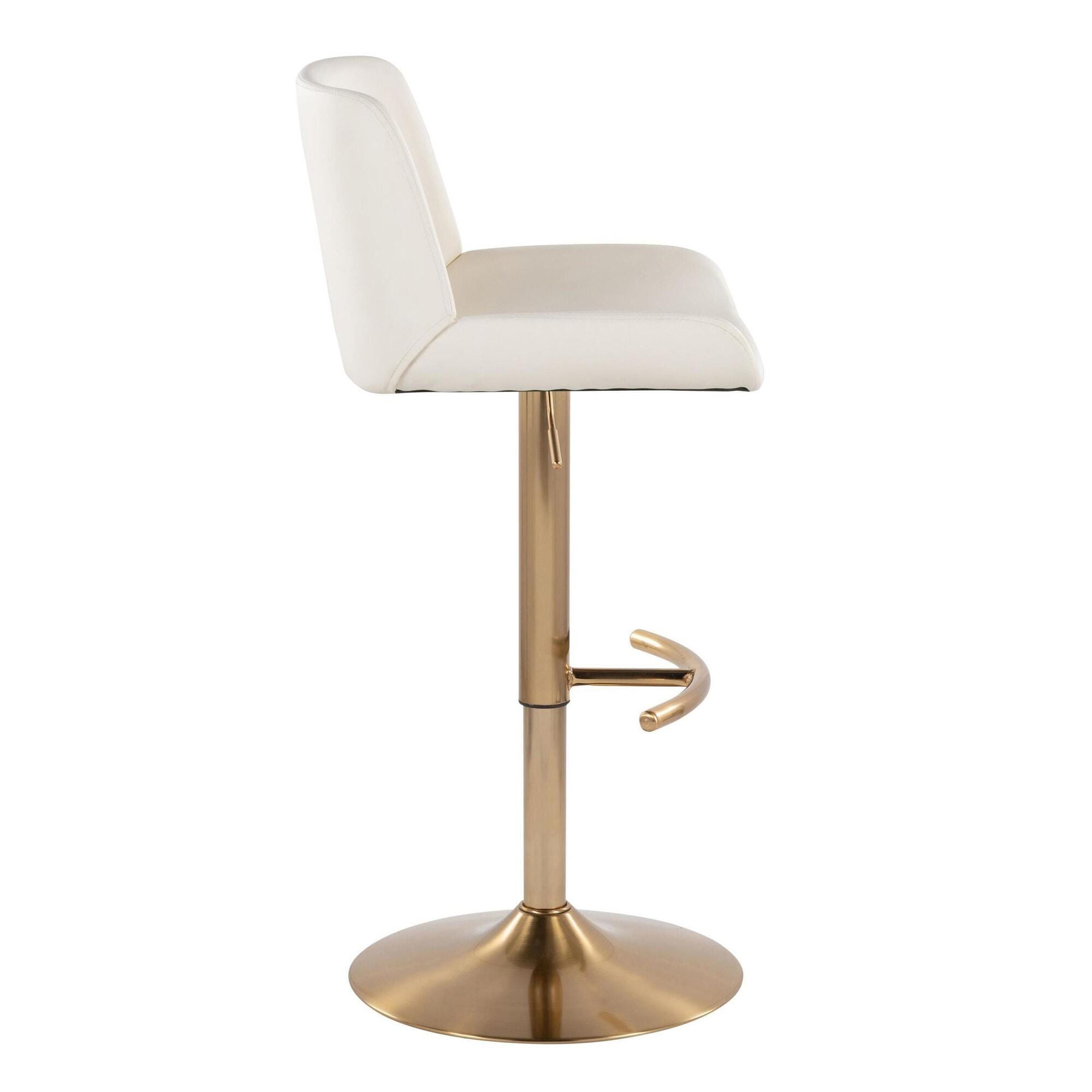 LumiSource Santi Bar Height Swivel Bar Stool  (Set of 2), White/Gold, large