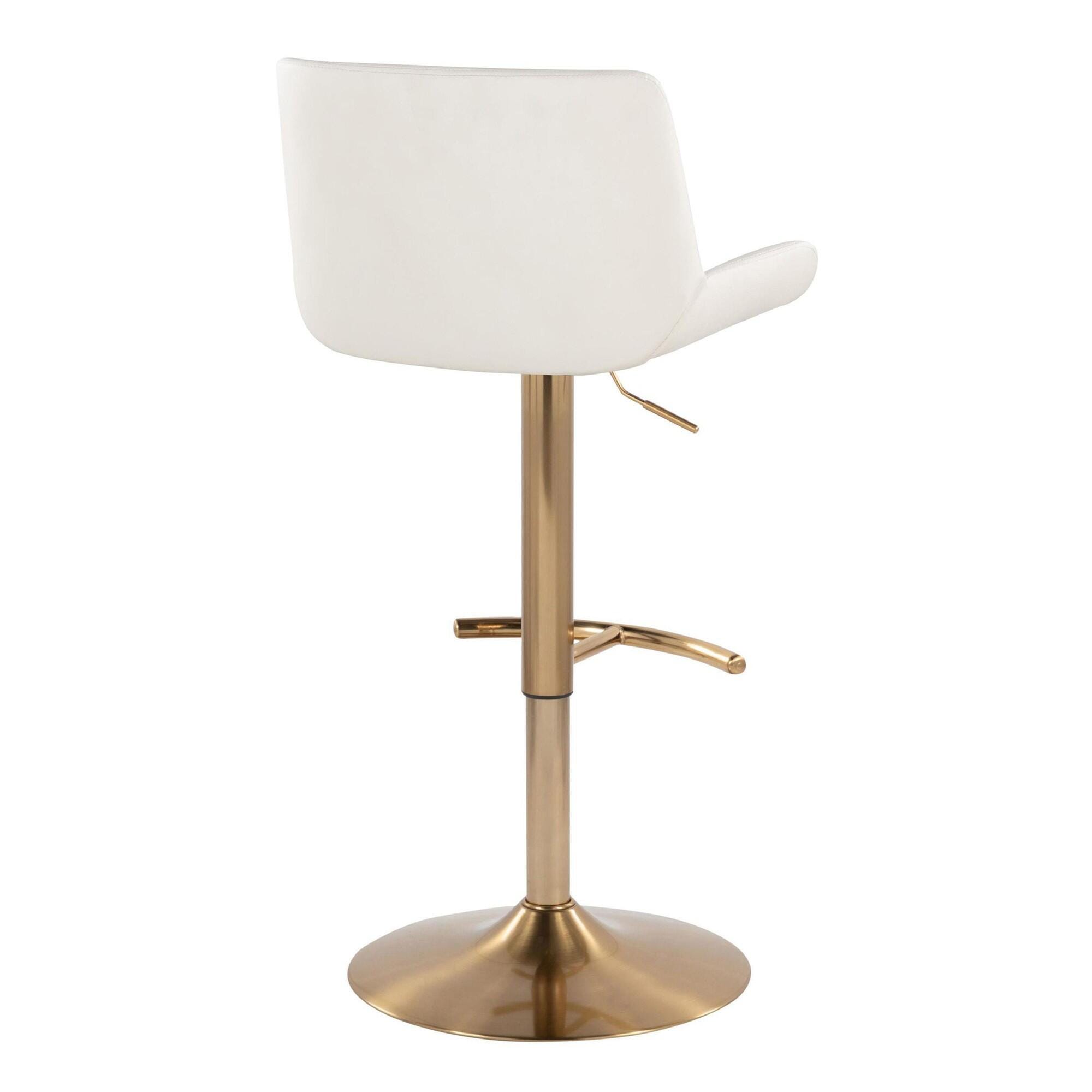 LumiSource Santi Bar Height Swivel Bar Stool  (Set of 2), White/Gold, large