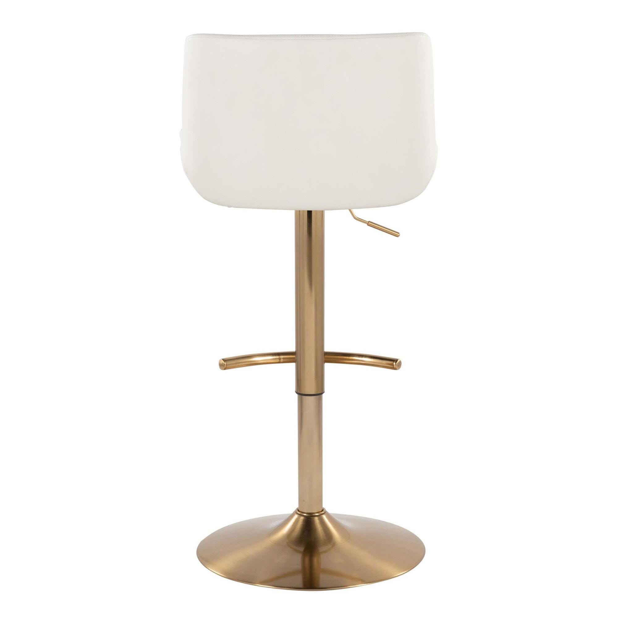 LumiSource Santi Bar Height Swivel Bar Stool  (Set of 2), White/Gold, large