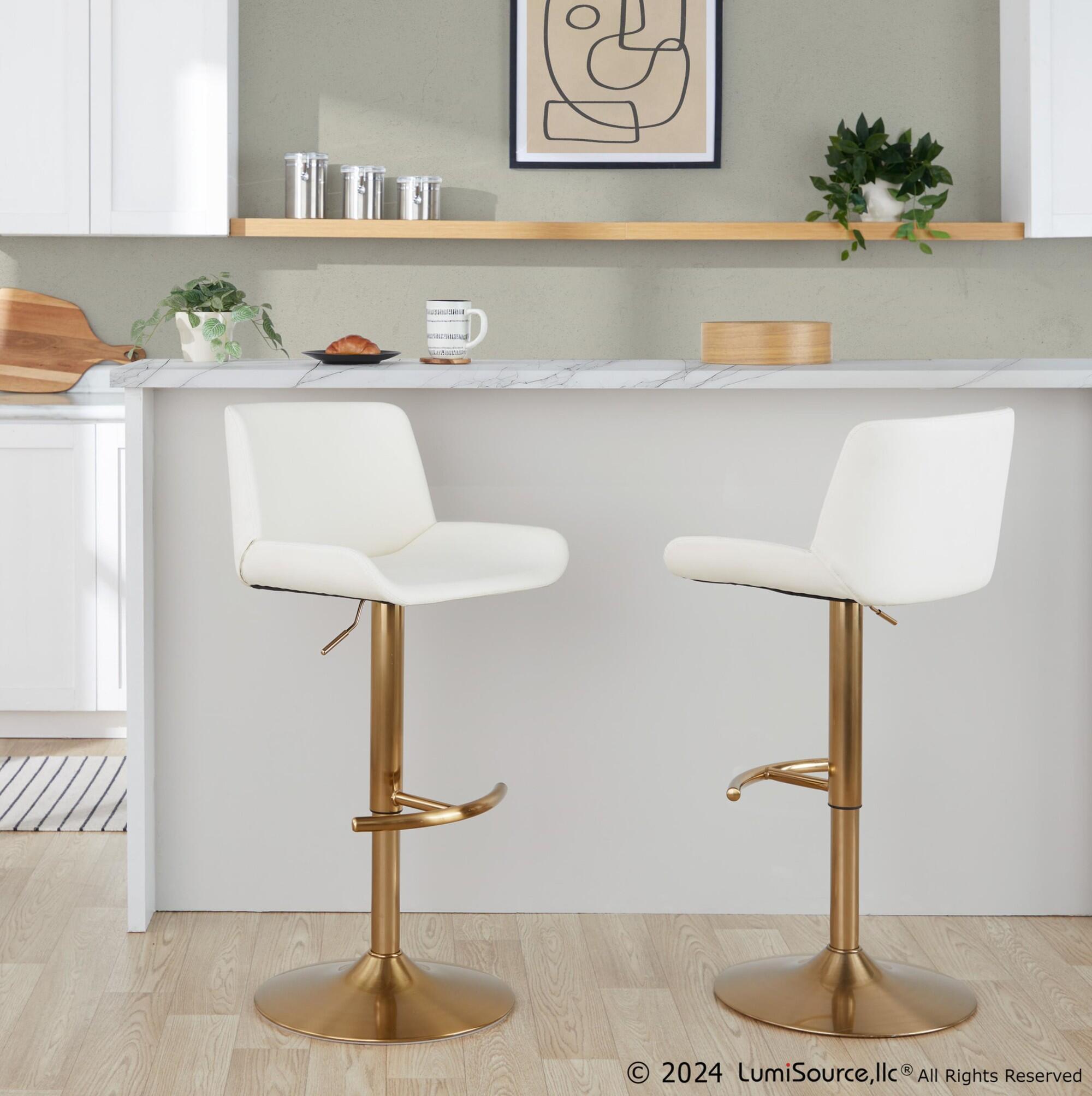 LumiSource Santi Bar Height Swivel Bar Stool  (Set of 2), White/Gold, large