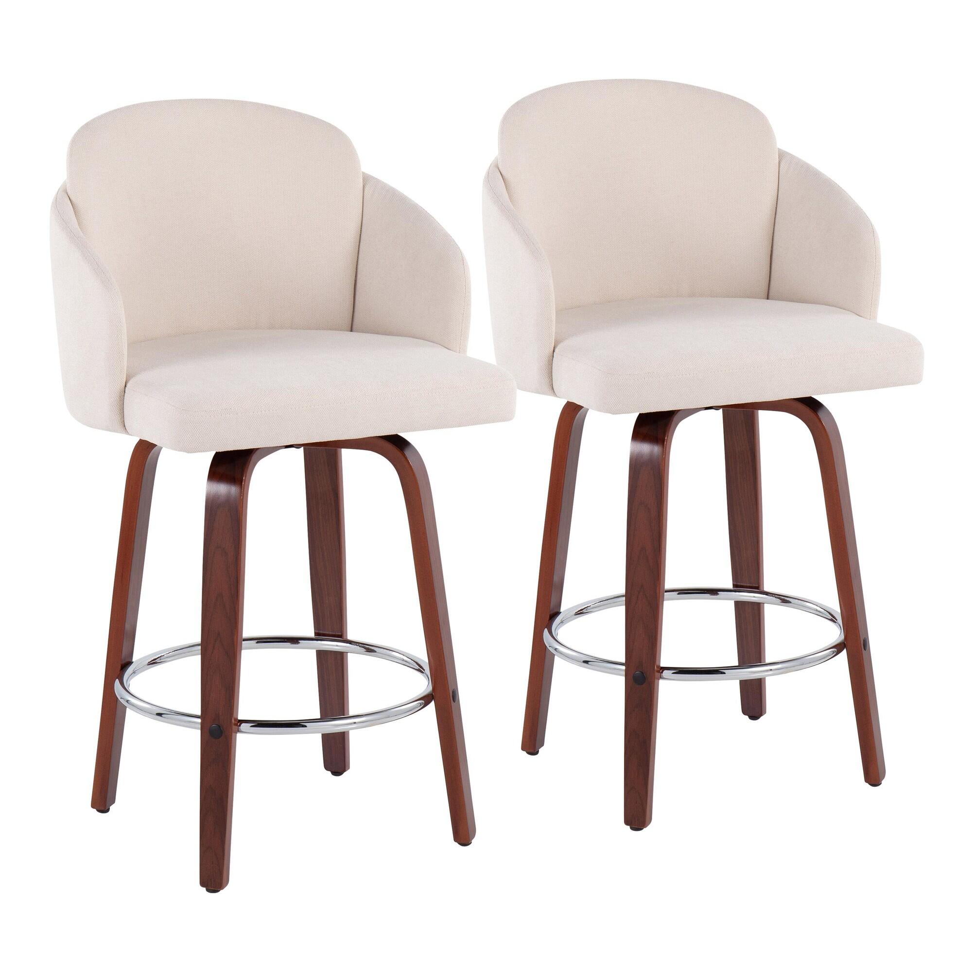 LumiSource Dahlia Counter Height Bar Stool  (Set of 2), Natural/Cream/Chrome, large