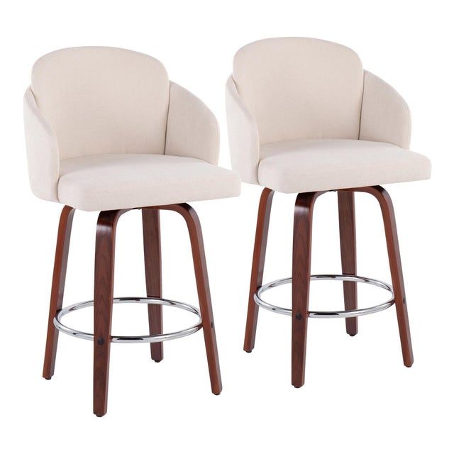 LumiSource Dahlia Counter Height Bar Stool (Set of 2), Natural/Cream/Chrome