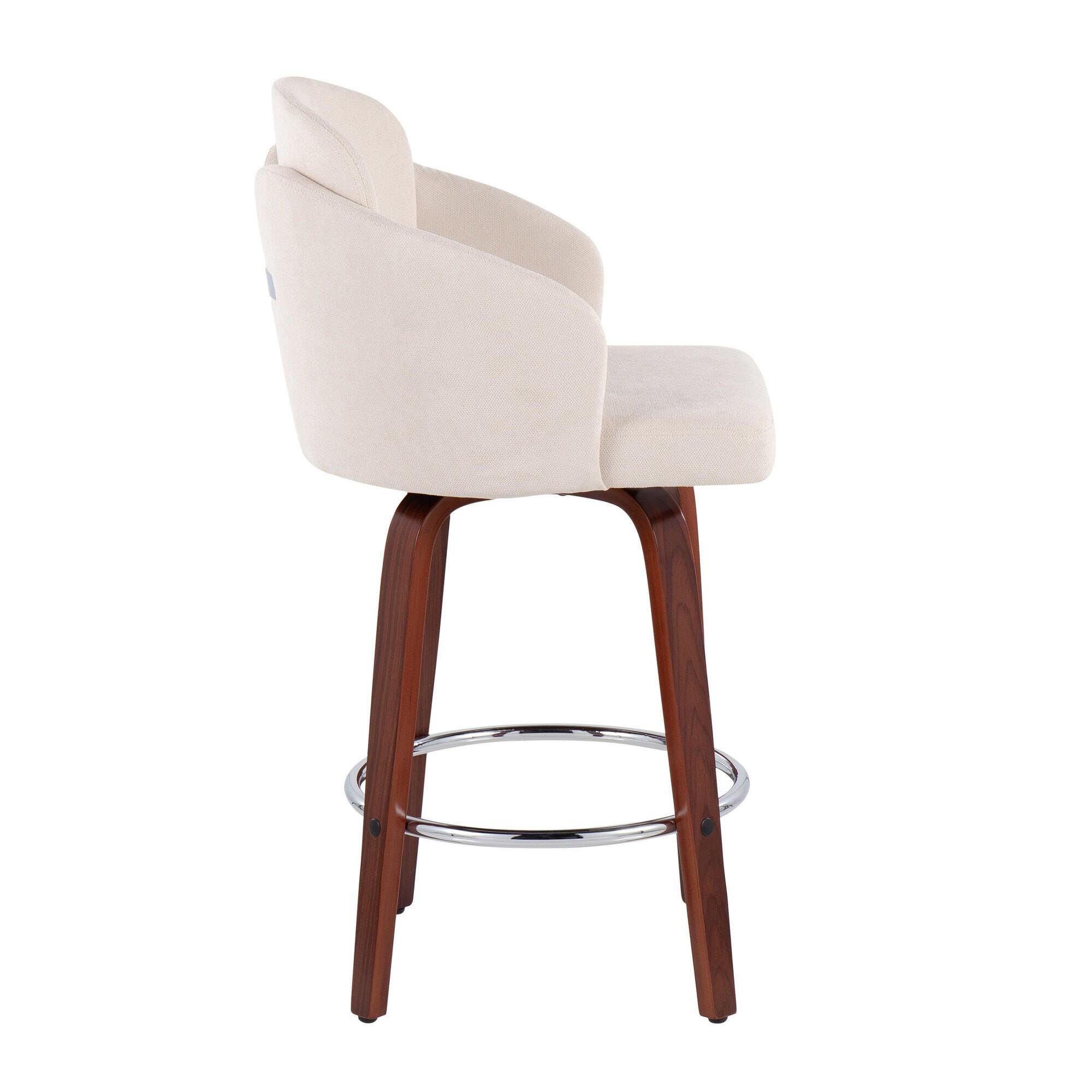 LumiSource Dahlia Counter Height Bar Stool  (Set of 2), Natural/Cream/Chrome, large
