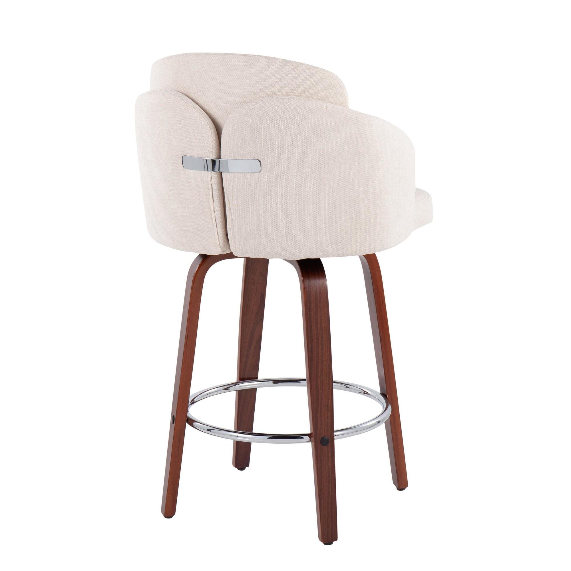 LumiSource Dahlia Counter Height Bar Stool  (Set of 2), Natural/Cream/Chrome, large