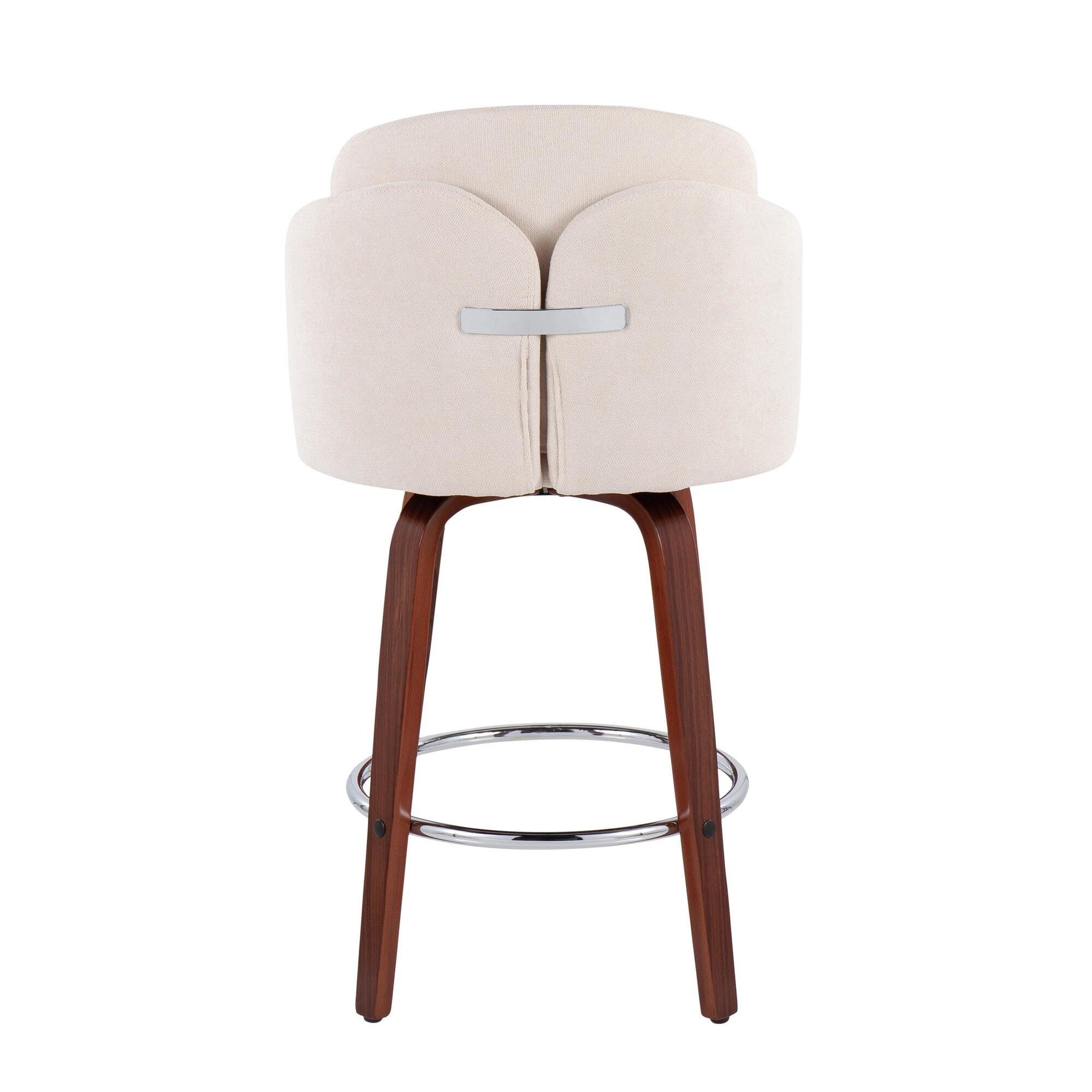LumiSource Dahlia Counter Height Bar Stool  (Set of 2), Natural/Cream/Chrome, large
