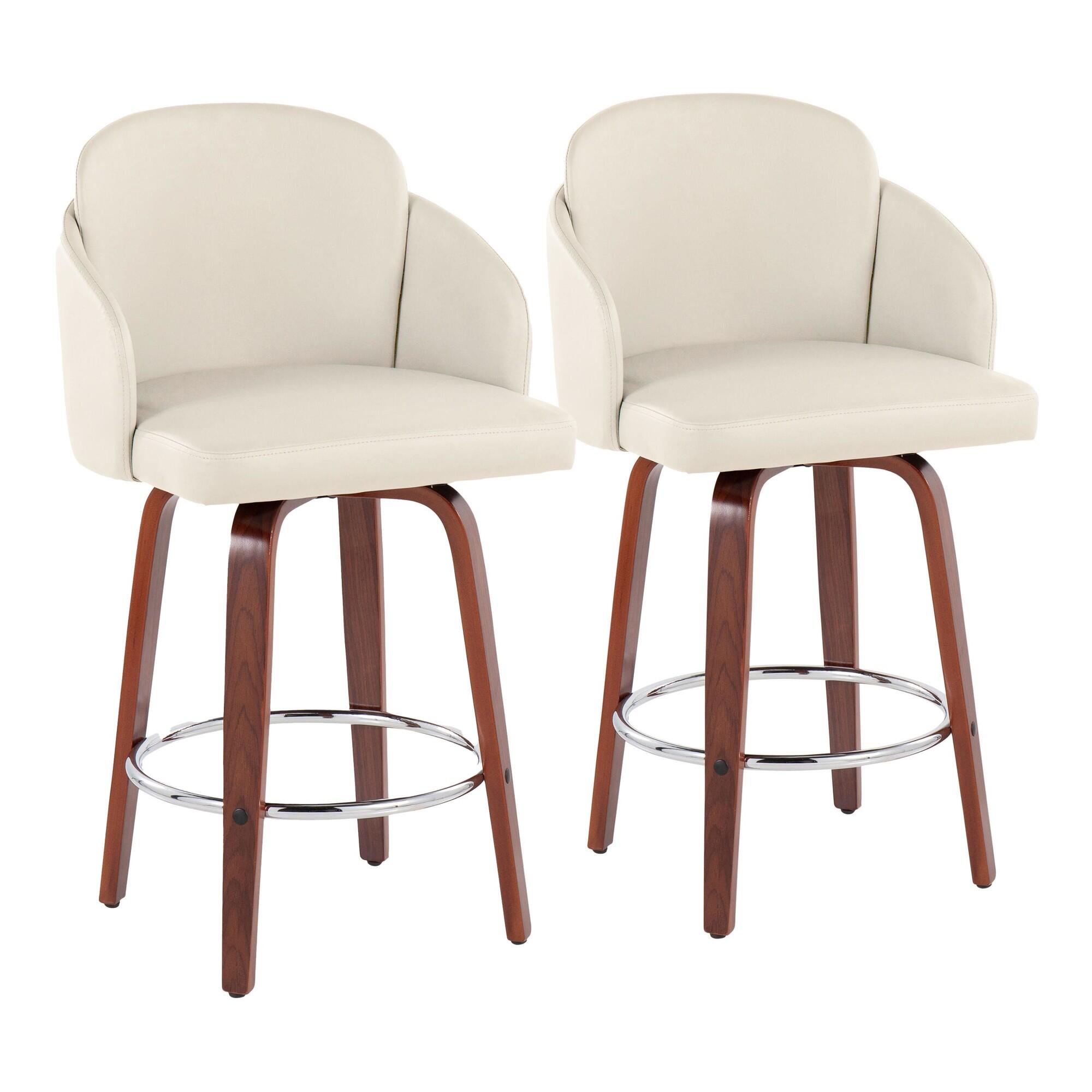 LumiSource Dahlia Counter Height Bar Stool  (Set of 2), Natural/Beige/Chrome, large