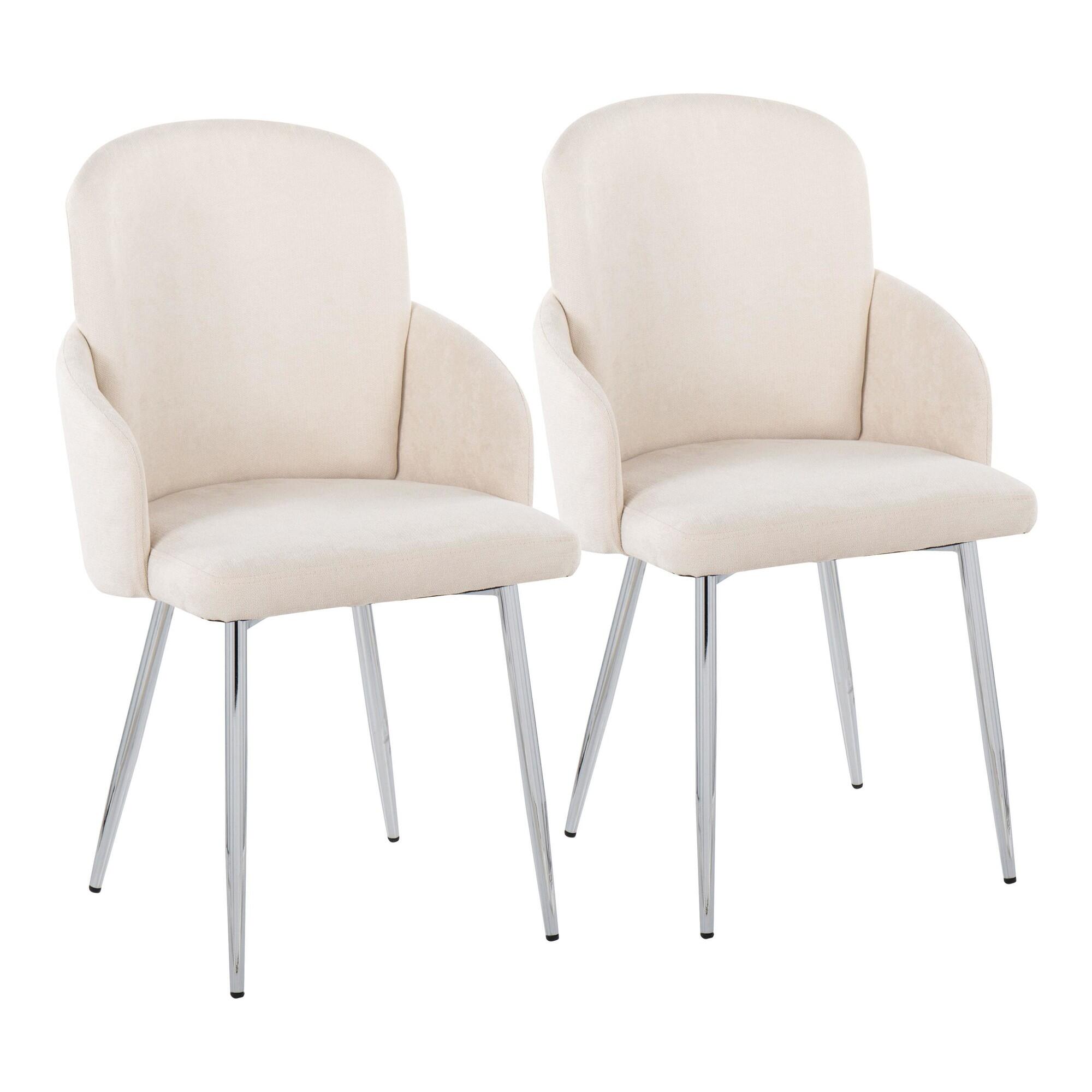 LumiSource Dahlia Dining Chair (Set of 2), Cream/Chrome, large