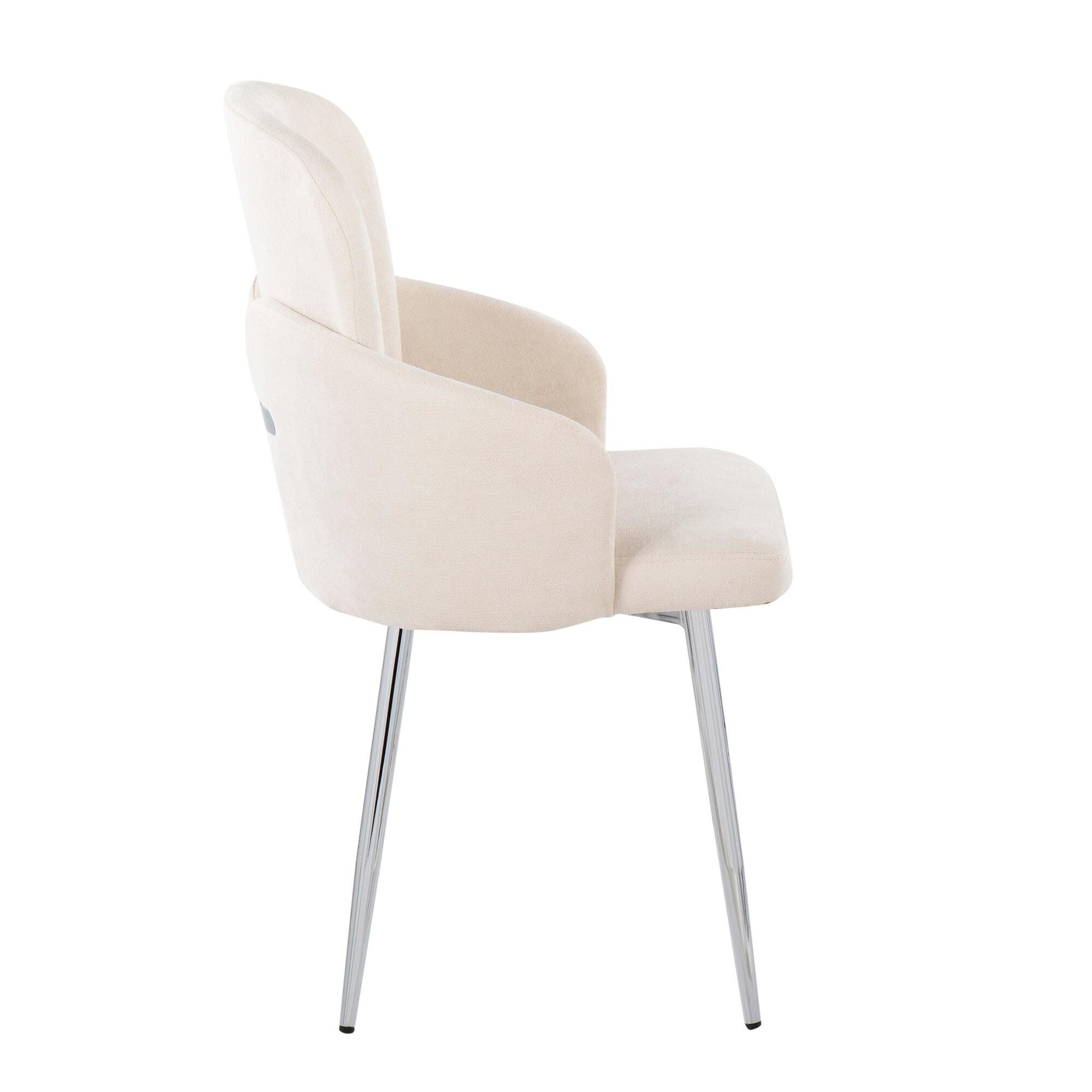 LumiSource Dahlia Dining Chair (Set of 2), Cream/Chrome, large