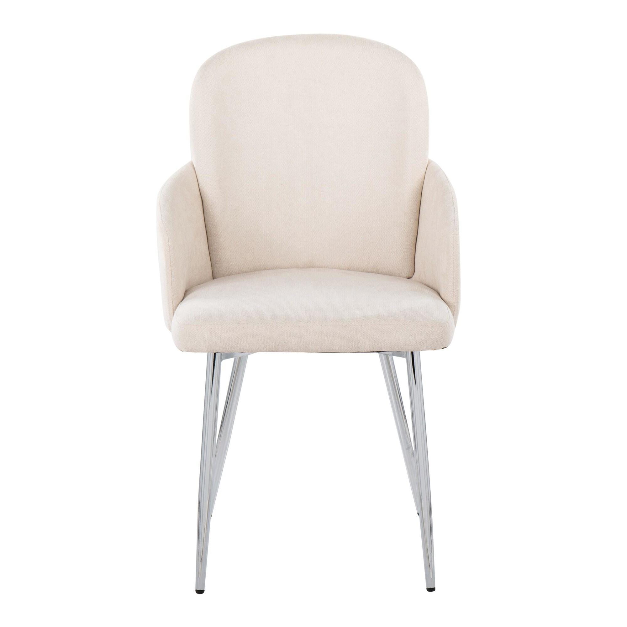 LumiSource Dahlia Dining Chair (Set of 2), Cream/Chrome, large