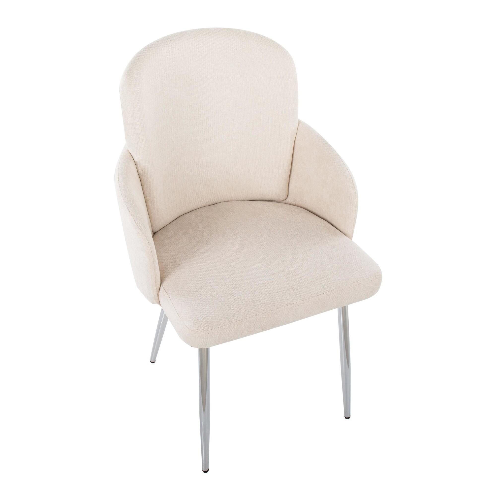 LumiSource Dahlia Dining Chair (Set of 2), Cream/Chrome, large