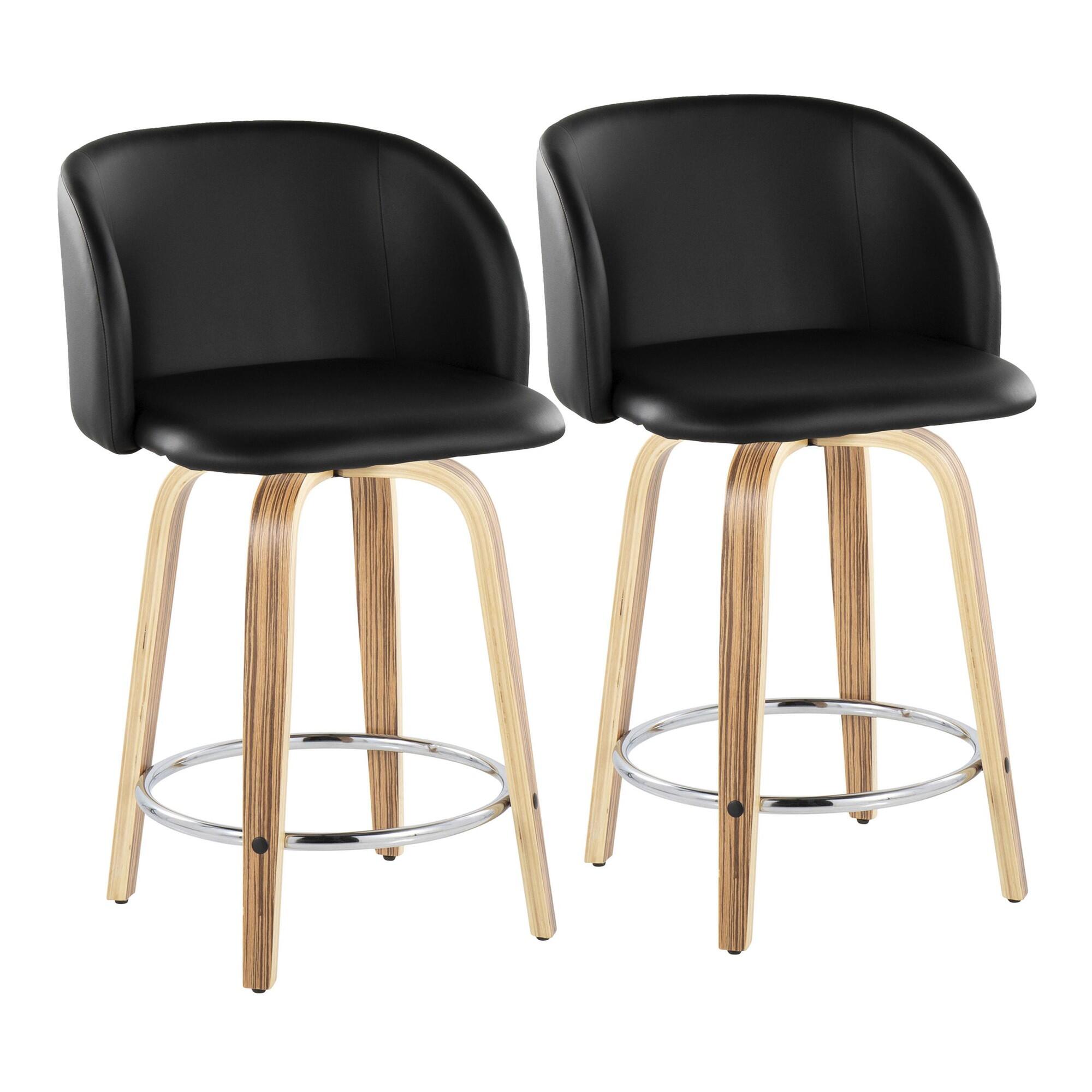 LumiSource Fran Counter Height Bar Stool  (Set of 2), Natural/Black/Chrome, large