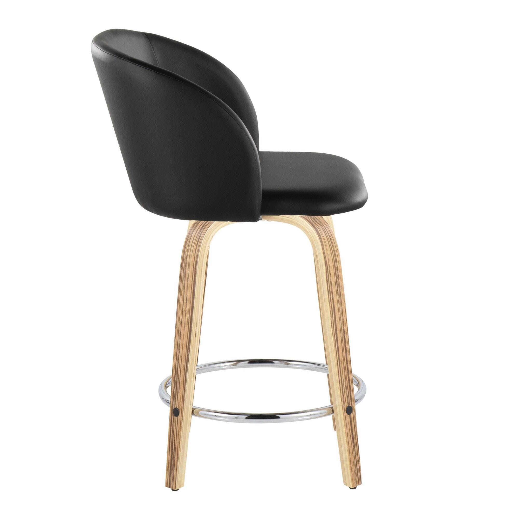 LumiSource Fran Counter Height Bar Stool  (Set of 2), Natural/Black/Chrome, large