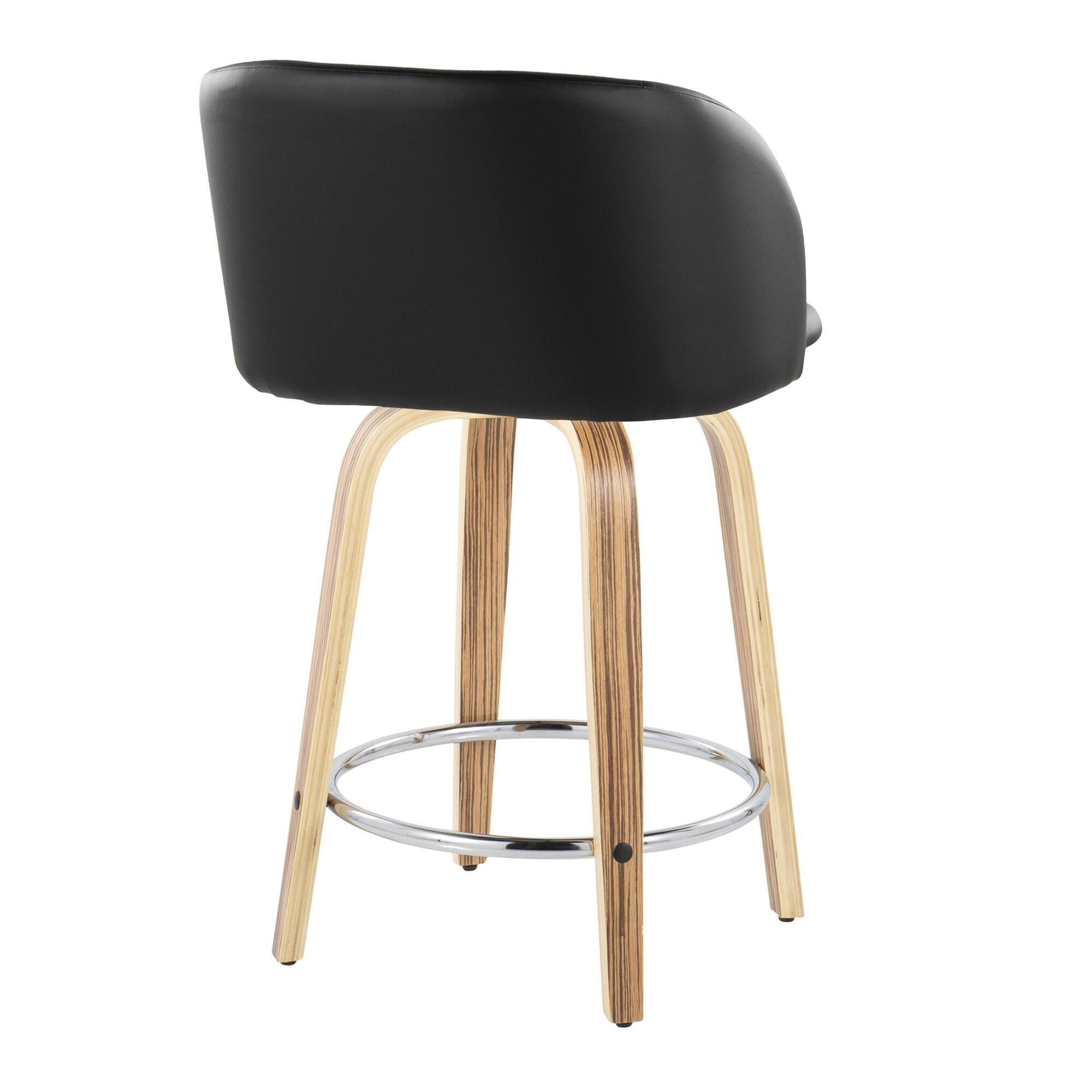 LumiSource Fran Counter Height Bar Stool  (Set of 2), Natural/Black/Chrome, large