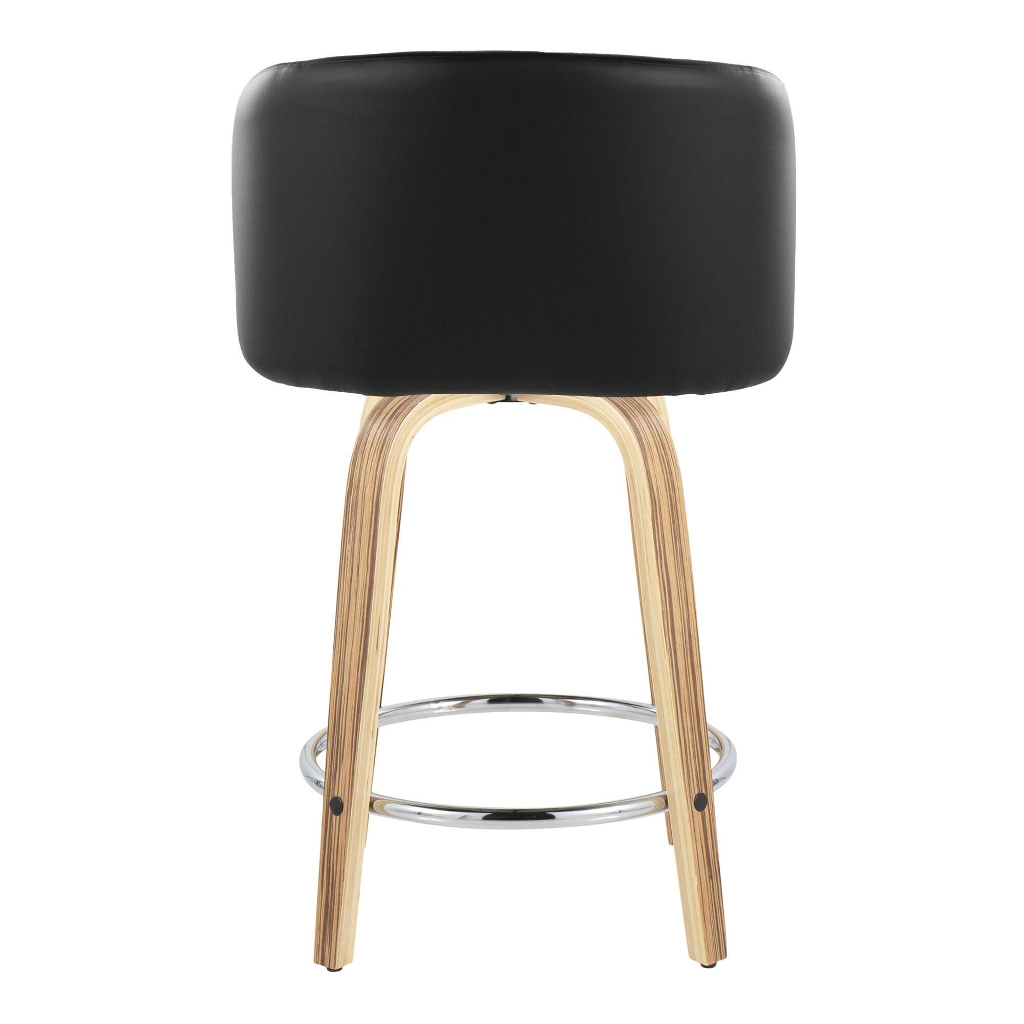 LumiSource Fran Counter Height Bar Stool  (Set of 2), Natural/Black/Chrome, large