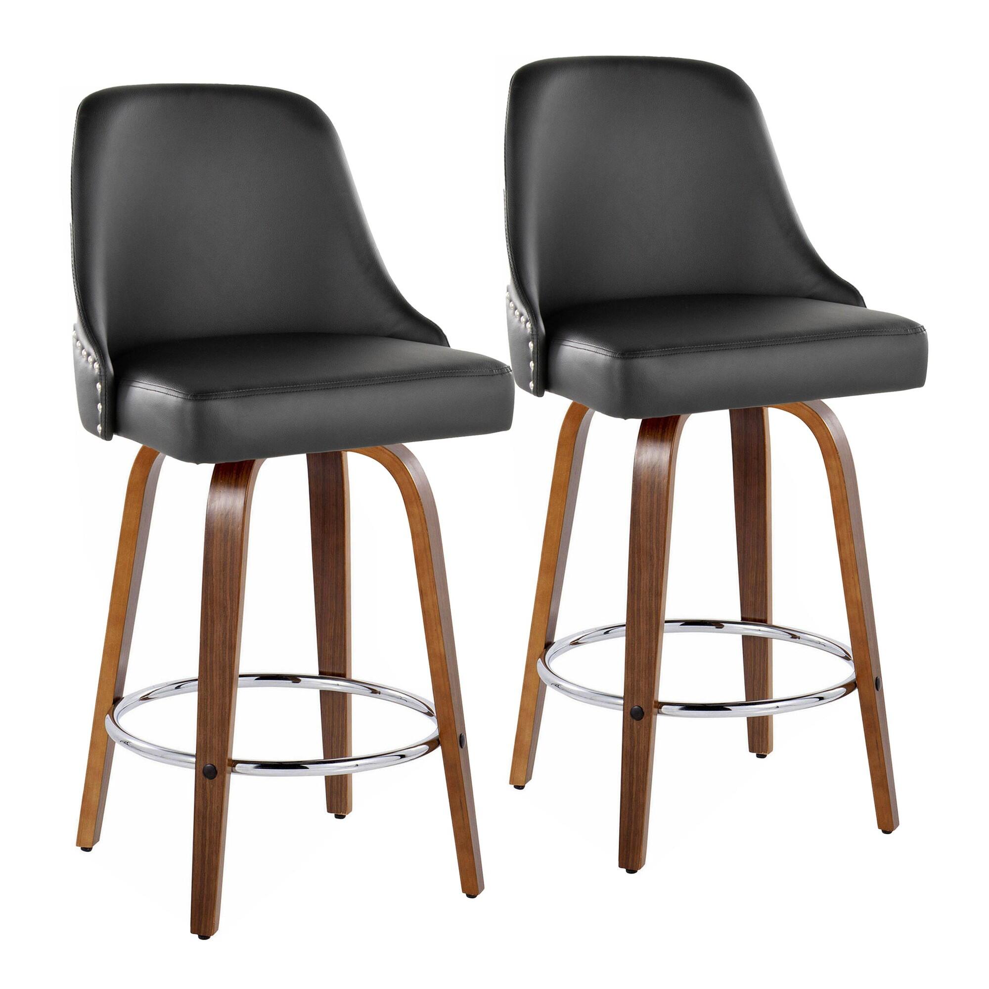 LumiSource Marcel Counter Height Bar Stool  (Set of 2), Brown/Black/Chrome, large