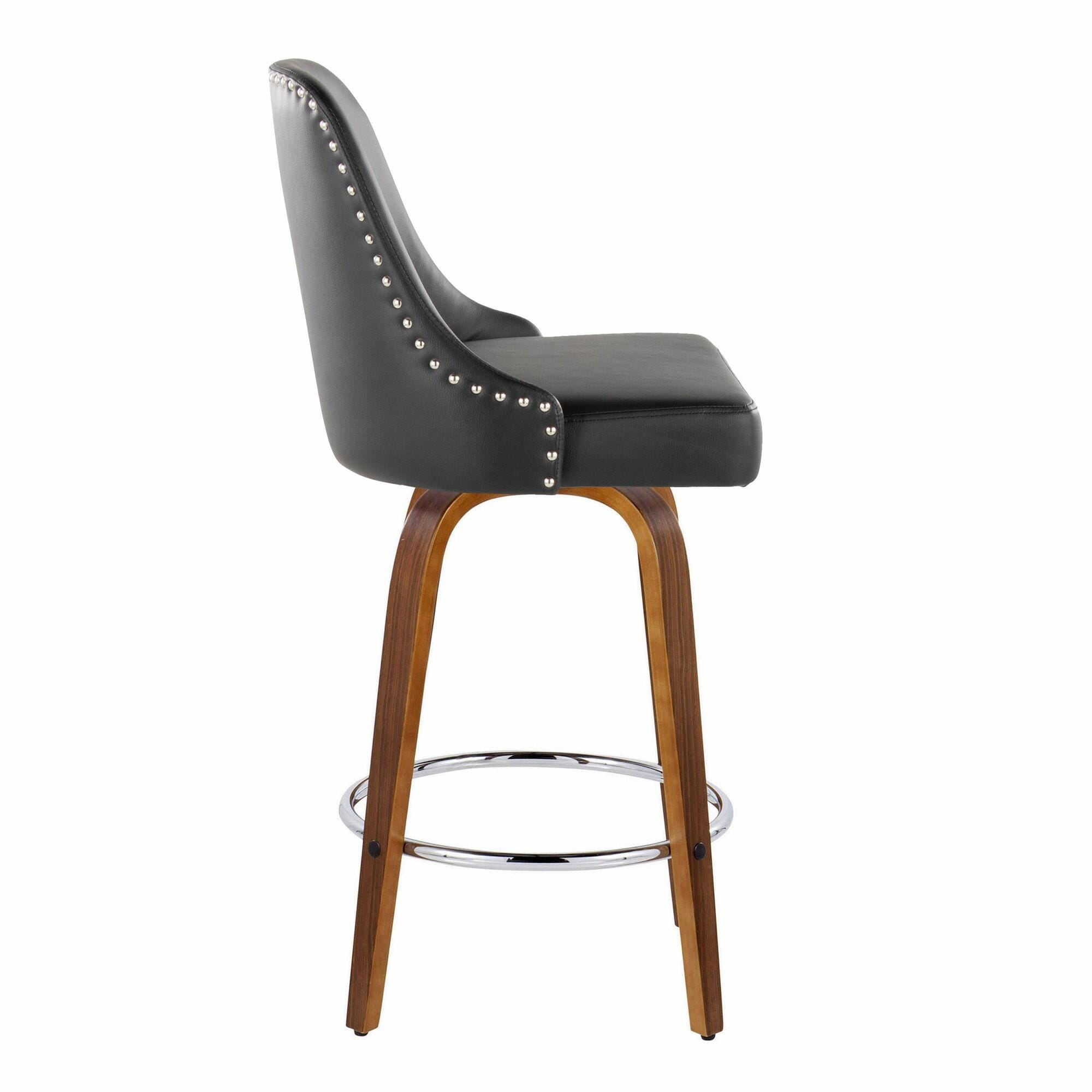 LumiSource Marcel Counter Height Bar Stool  (Set of 2), Brown/Black/Chrome, large