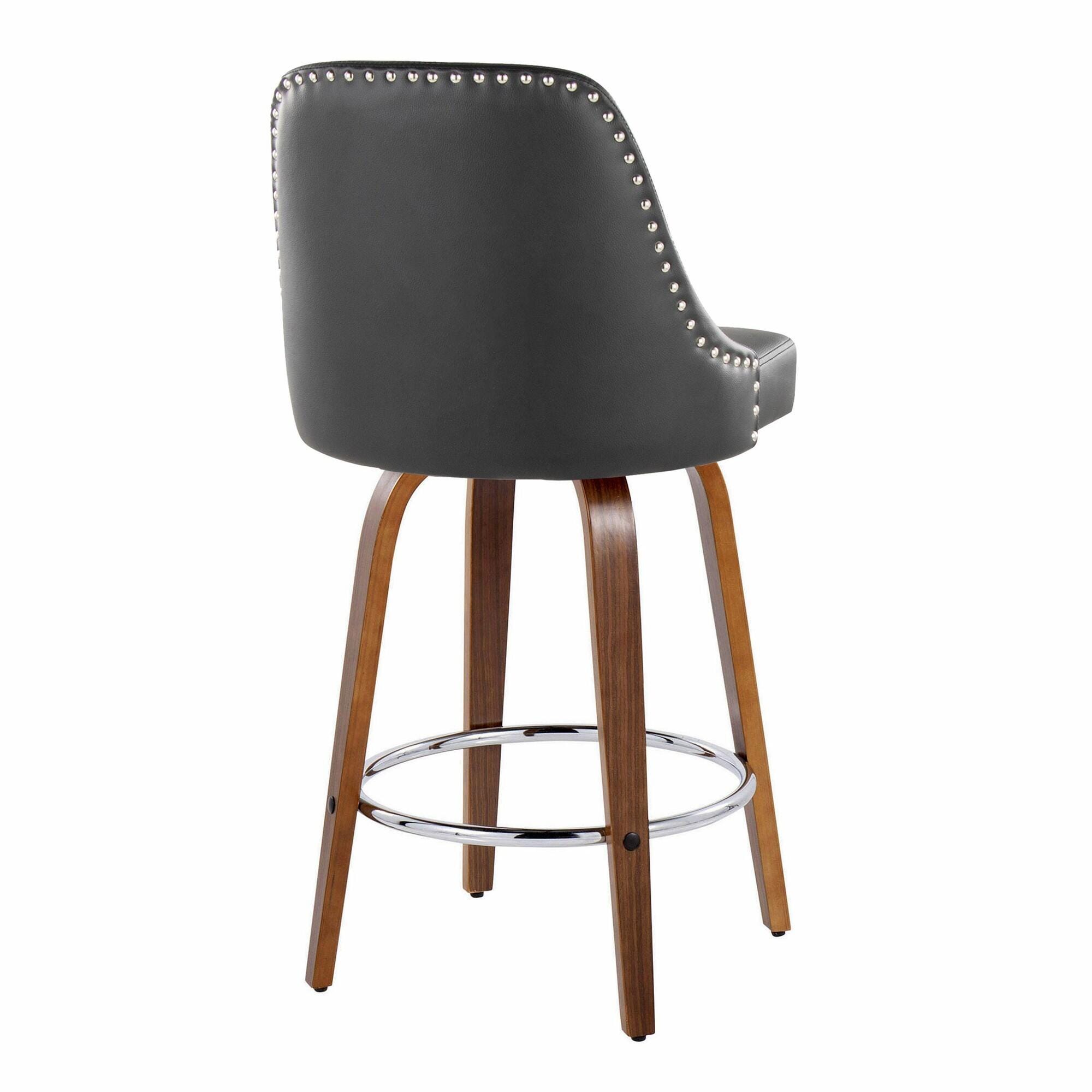 LumiSource Marcel Counter Height Bar Stool  (Set of 2), Brown/Black/Chrome, large