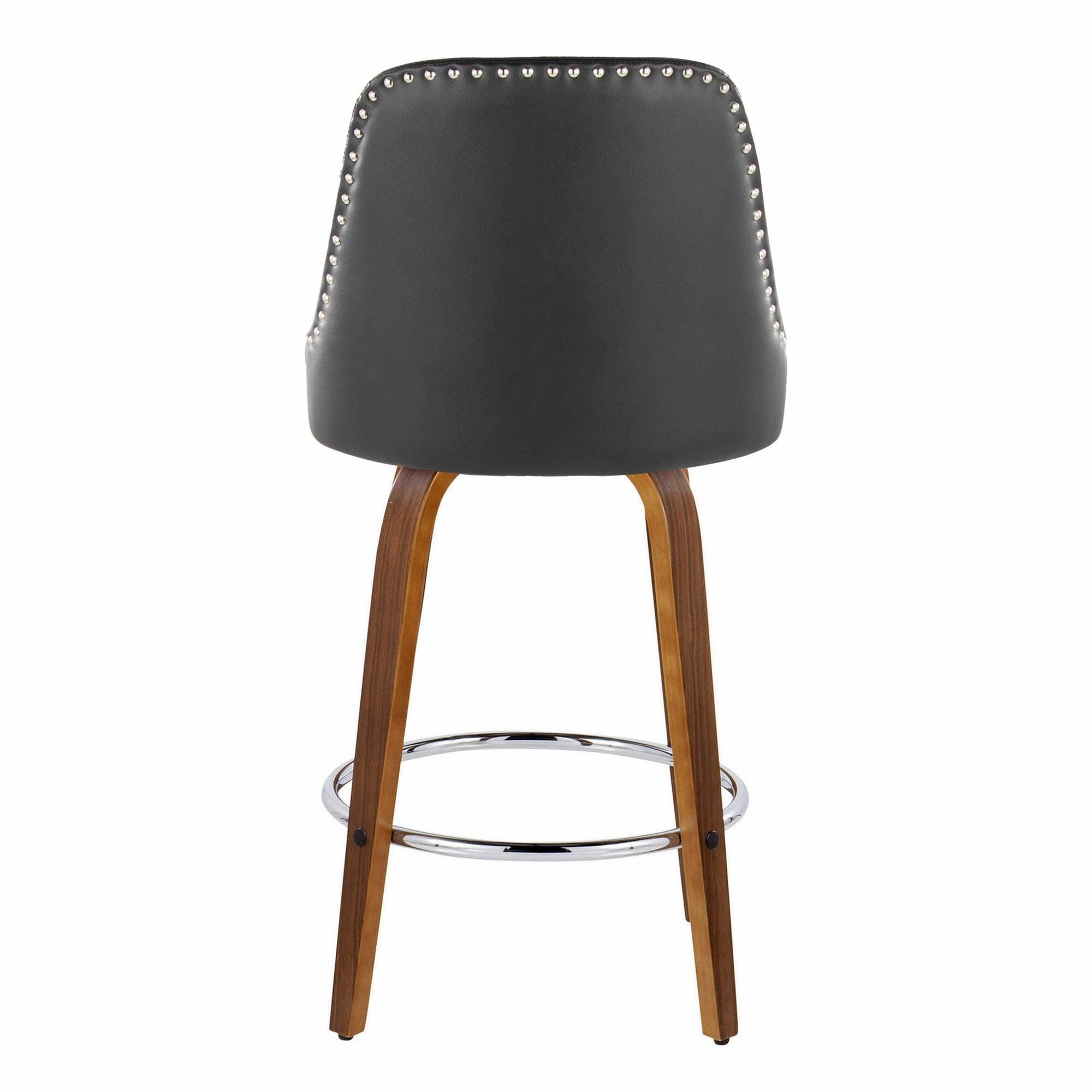 LumiSource Marcel Counter Height Bar Stool  (Set of 2), Brown/Black/Chrome, large
