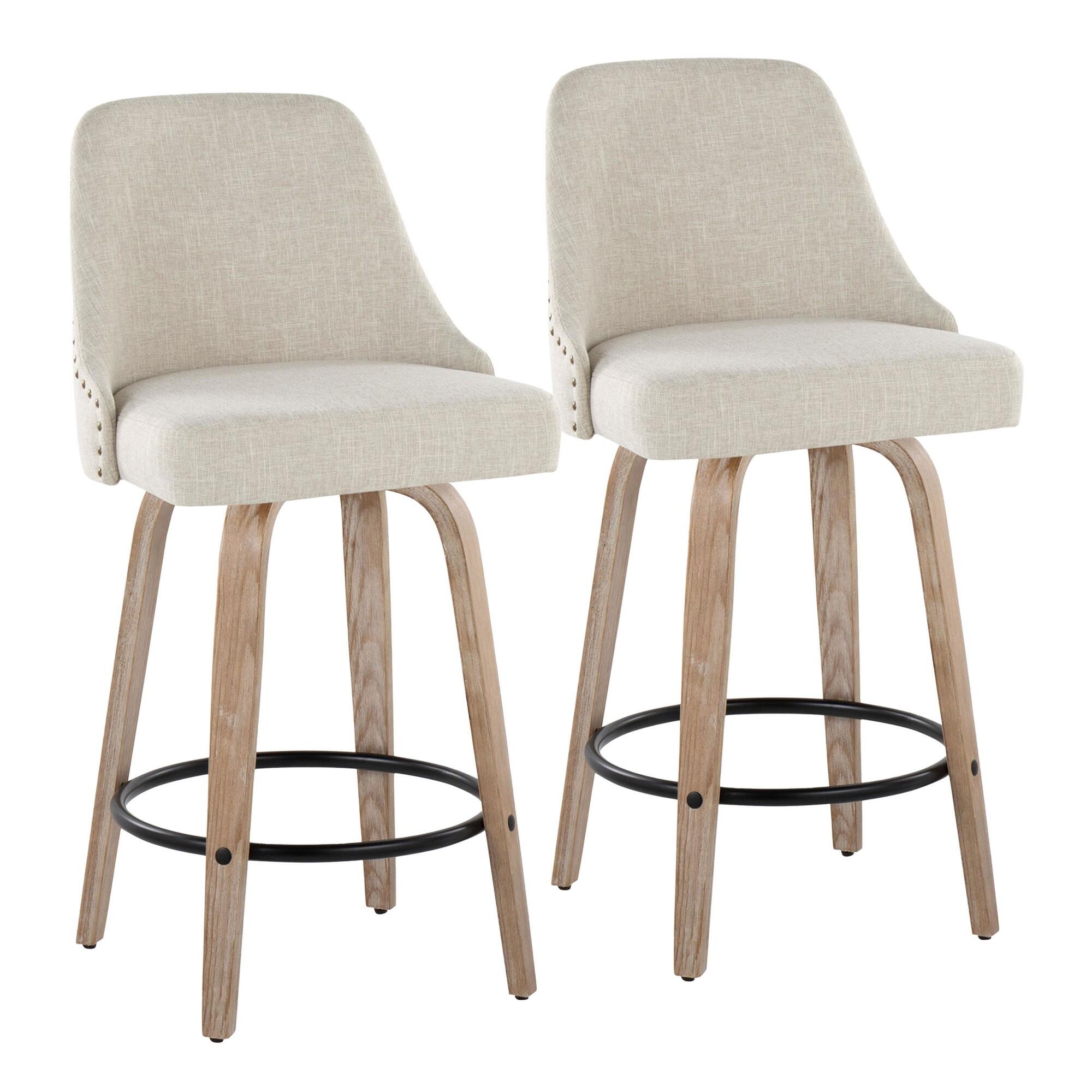 LumiSource Marcel Counter Height Bar Stool  (Set of 2), White/Black/Cream, large