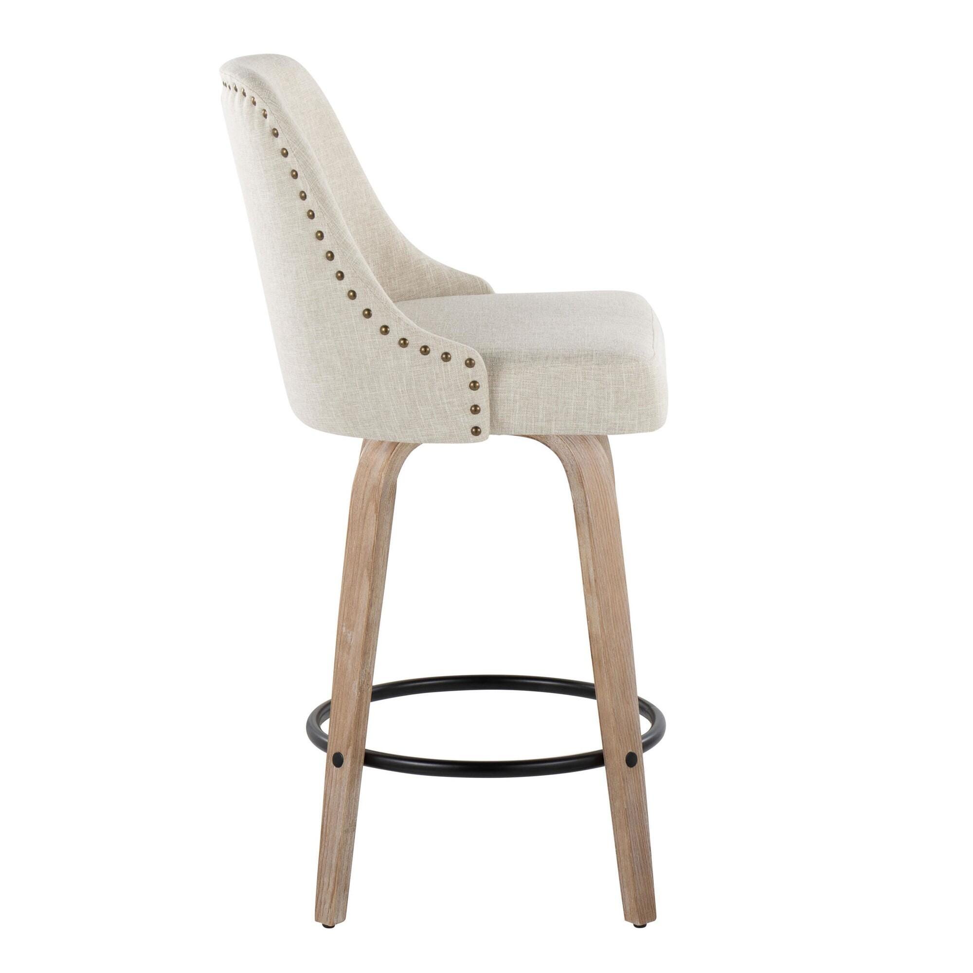 LumiSource Marcel Counter Height Bar Stool  (Set of 2), White/Black/Cream, large