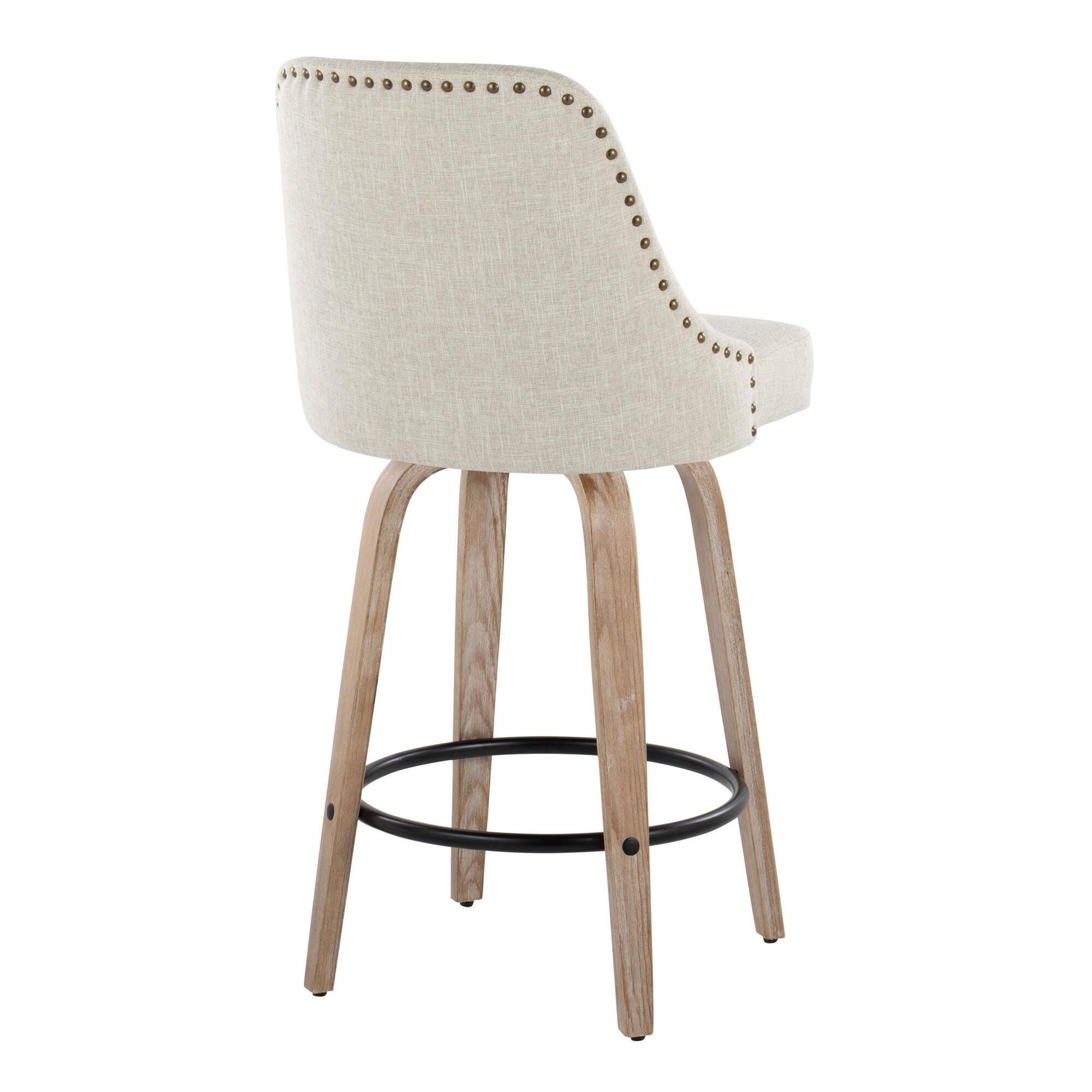 LumiSource Marcel Counter Height Bar Stool  (Set of 2), White/Black/Cream, large