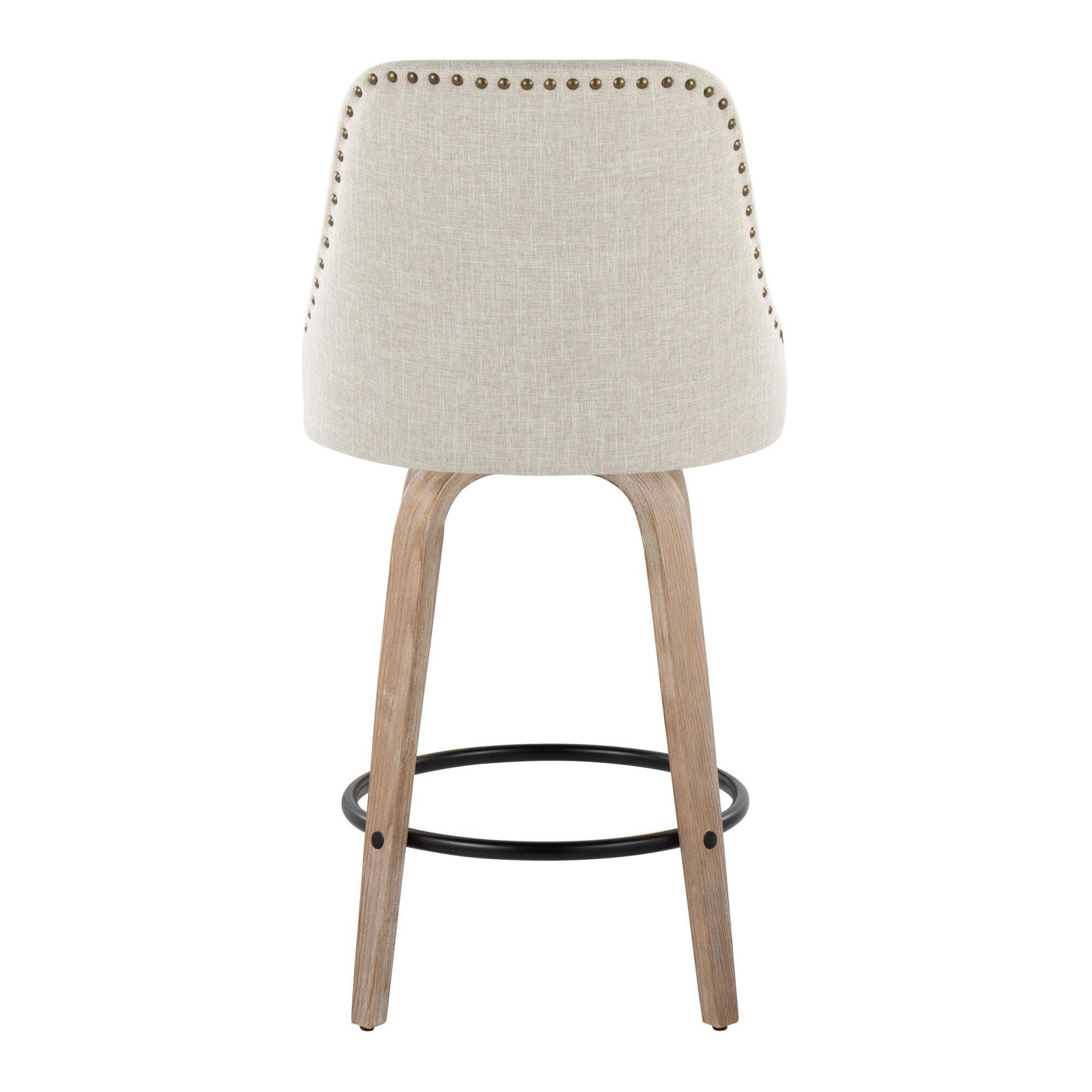 LumiSource Marcel Counter Height Bar Stool  (Set of 2), White/Black/Cream, large