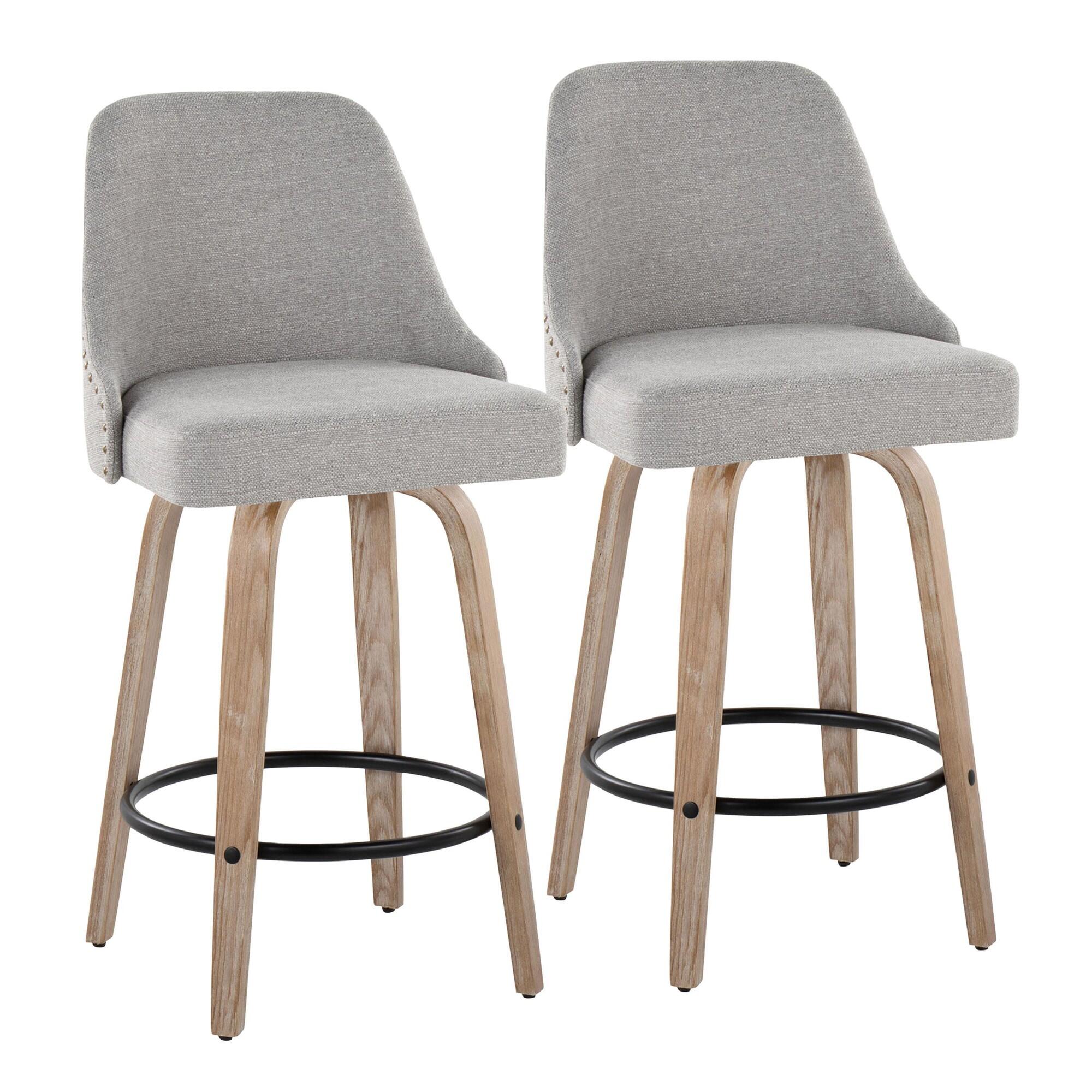 LumiSource Marcel Counter Height Bar Stool  (Set of 2), White/Light Gray/Black, large