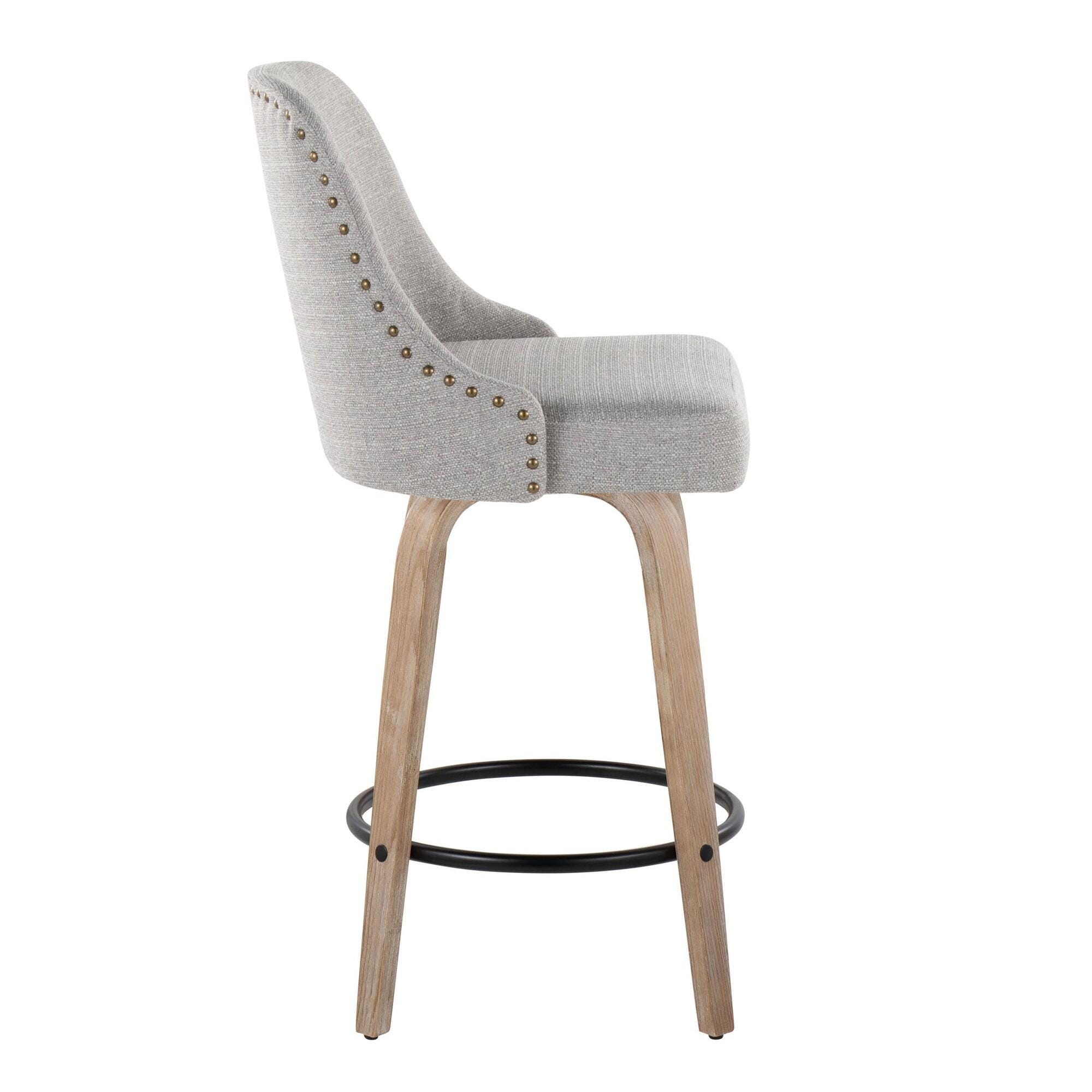 LumiSource Marcel Counter Height Bar Stool  (Set of 2), White/Light Gray/Black, large