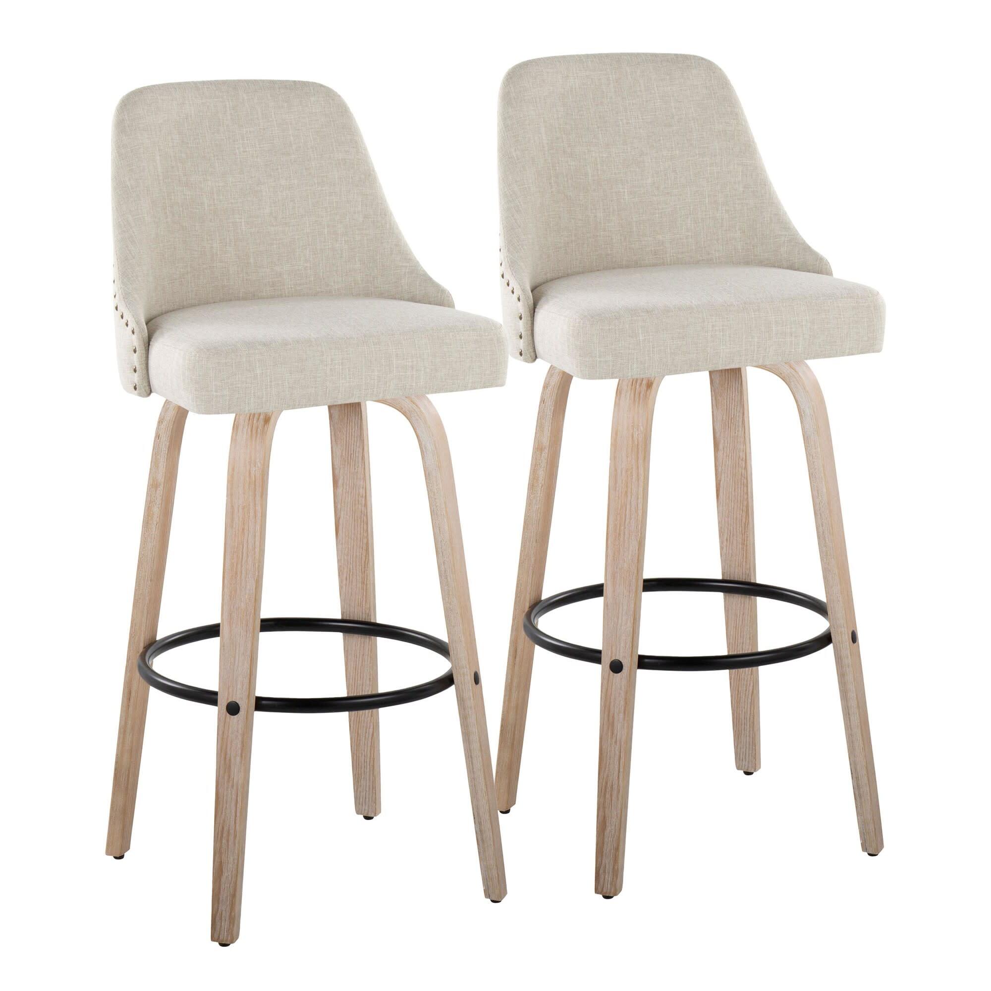 LumiSource Marcel Bar Height Bar Stool (Set of 2), White/Black/Cream, large