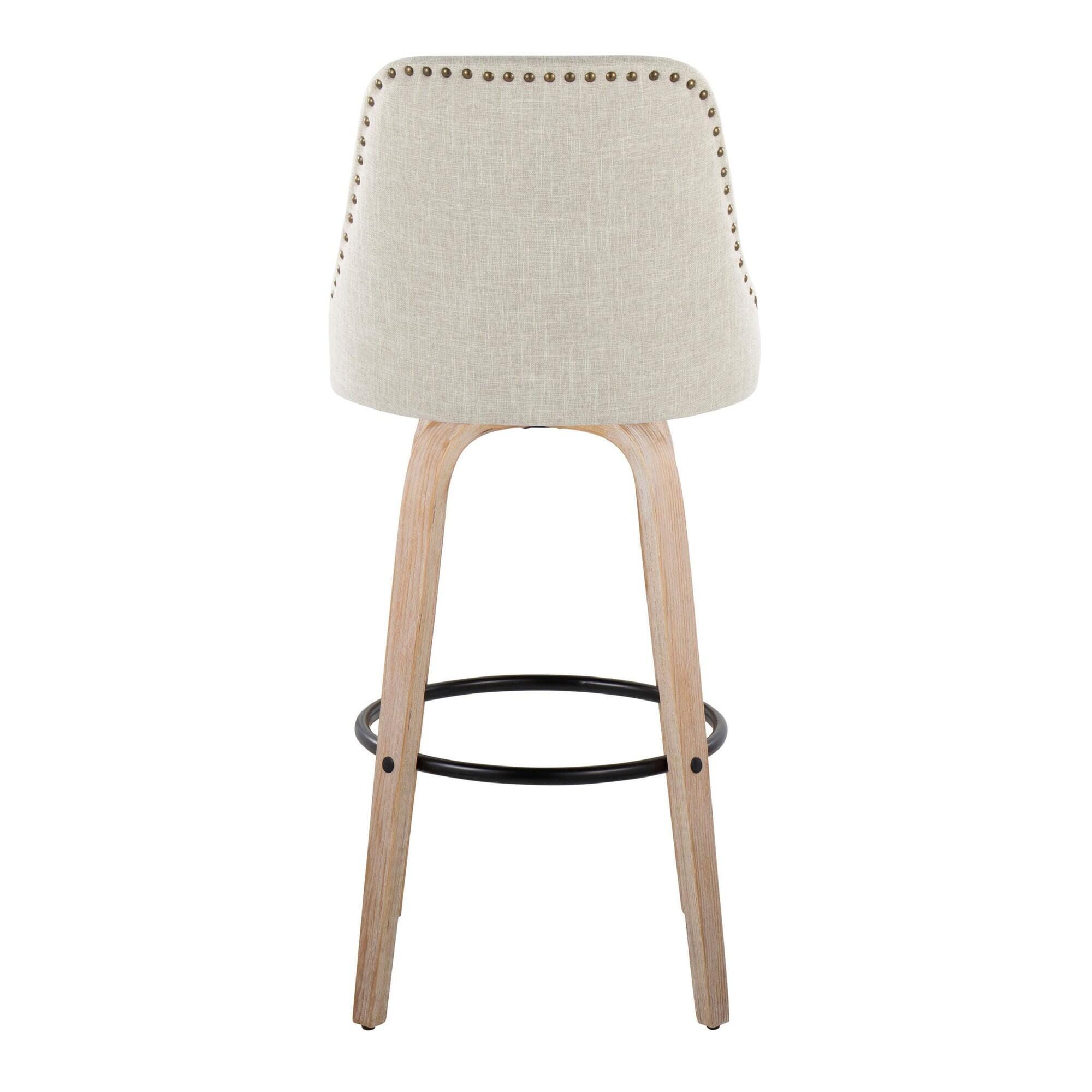 LumiSource Marcel Bar Height Bar Stool (Set of 2), White/Black/Cream, large