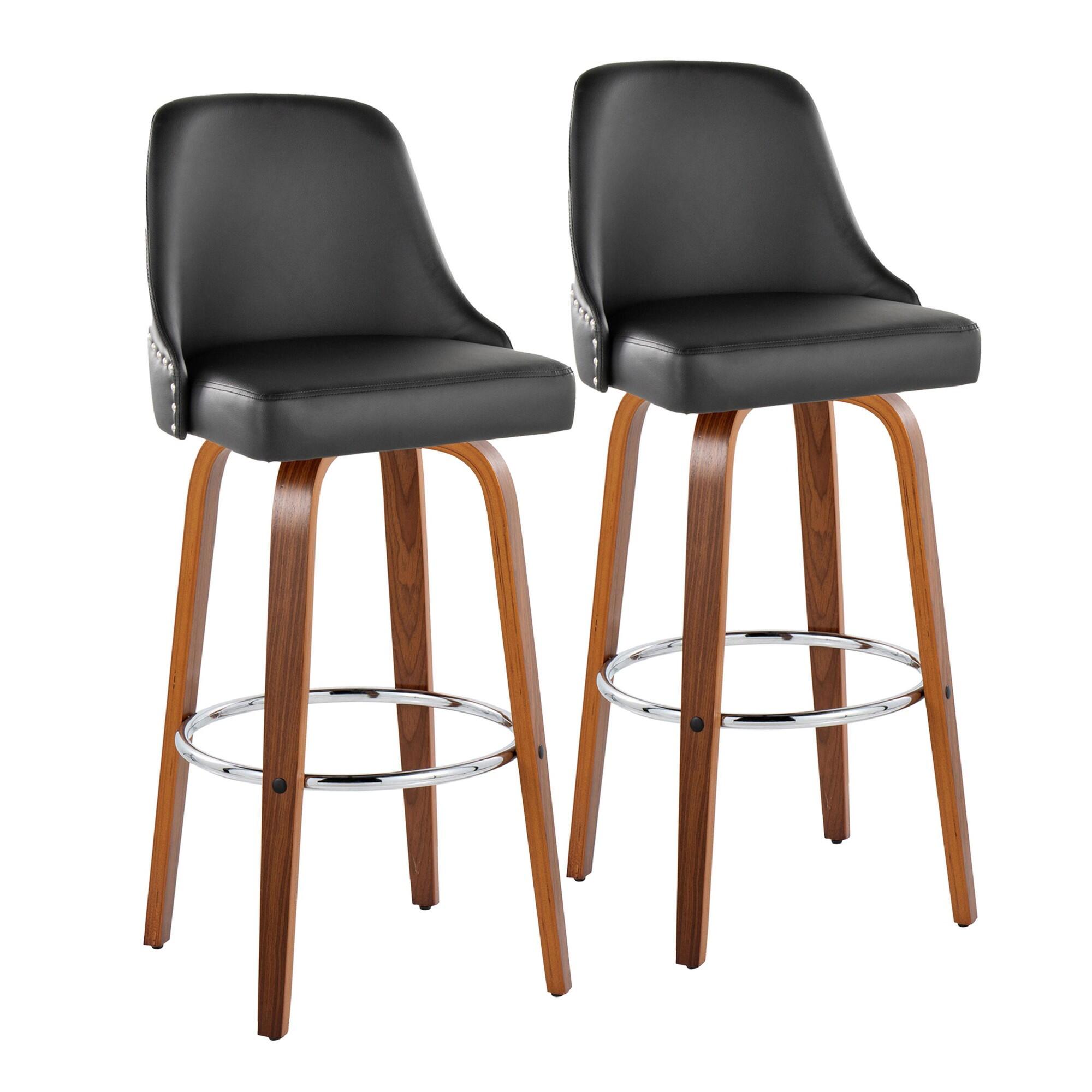 LumiSource Marcel Bar Height Bar Stool (Set of 2), Brown/Black/Chrome, large