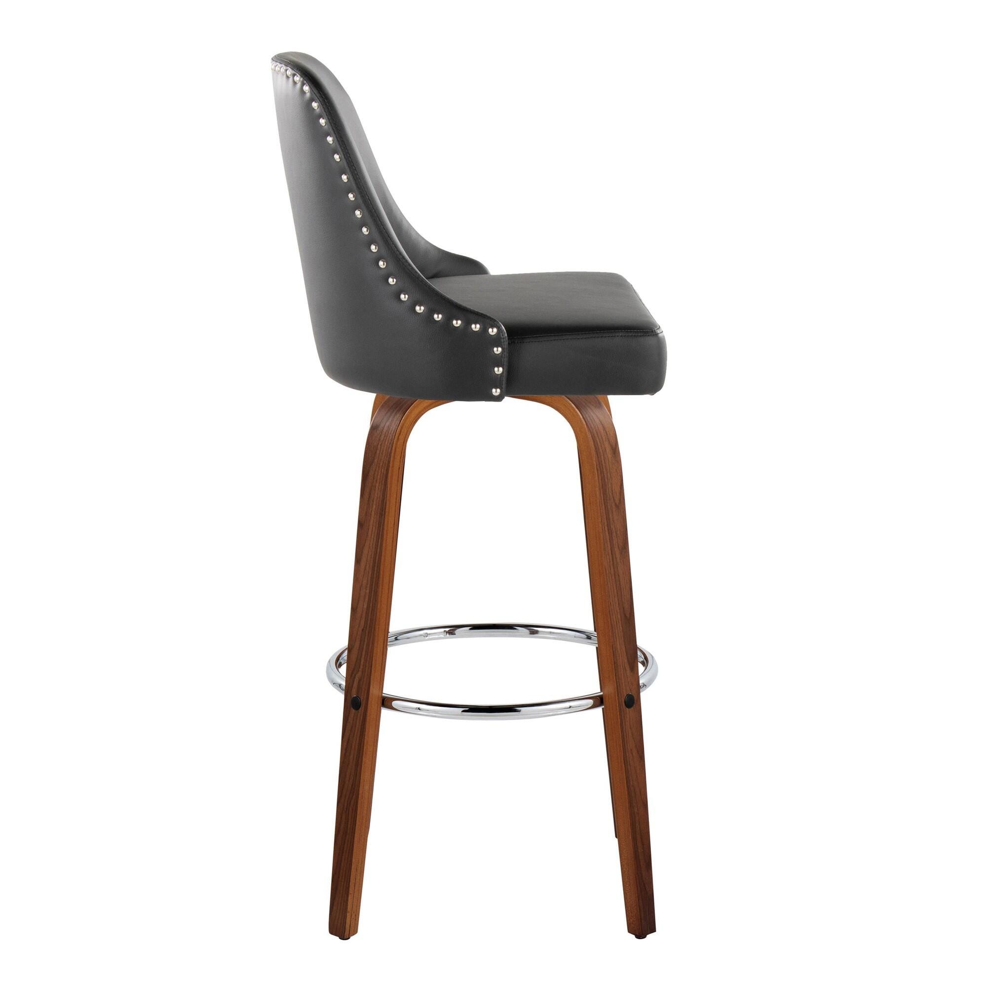 LumiSource Marcel Bar Height Bar Stool (Set of 2), Brown/Black/Chrome, large
