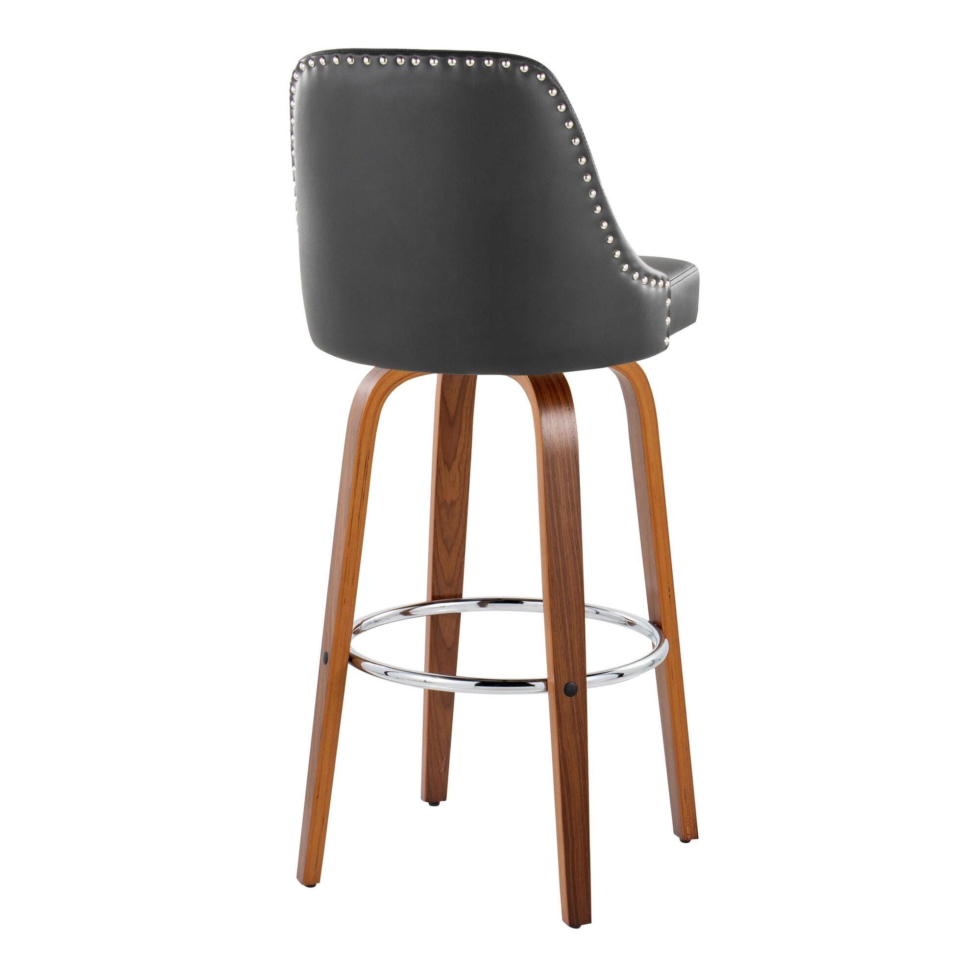 LumiSource Marcel Bar Height Bar Stool (Set of 2), Brown/Black/Chrome, large