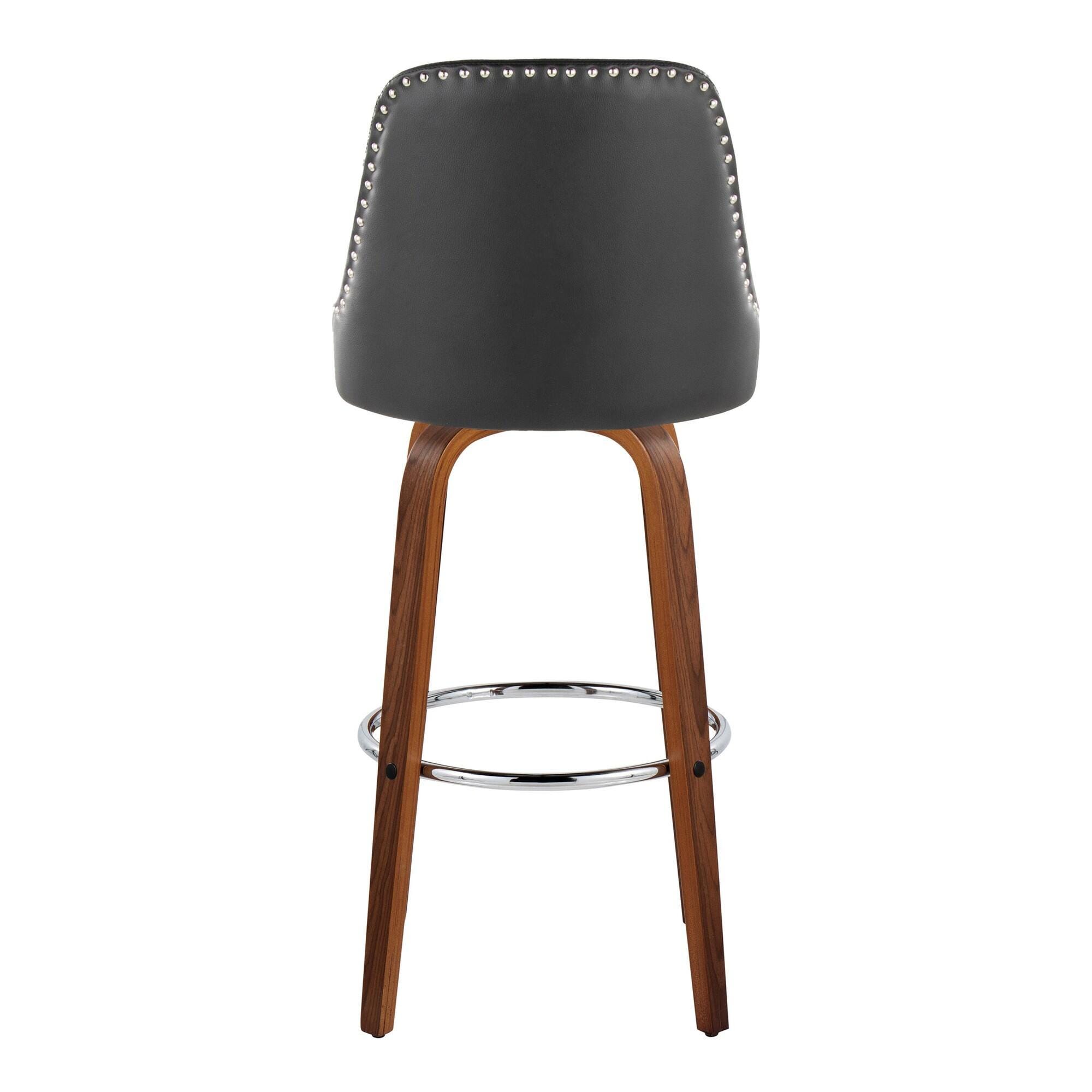 LumiSource Marcel Bar Height Bar Stool (Set of 2), Brown/Black/Chrome, large