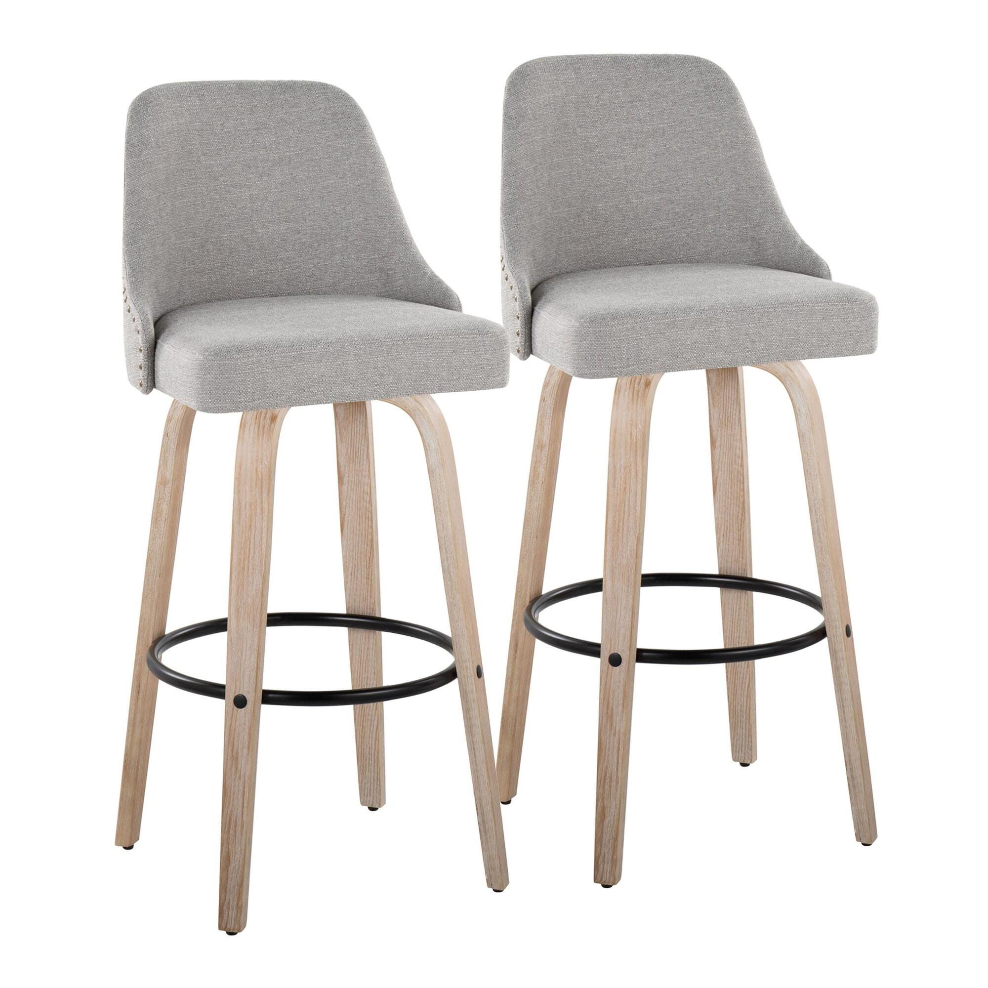 LumiSource Marcel Bar Height Bar Stool (Set of 2), White/Light Gray/Black, large