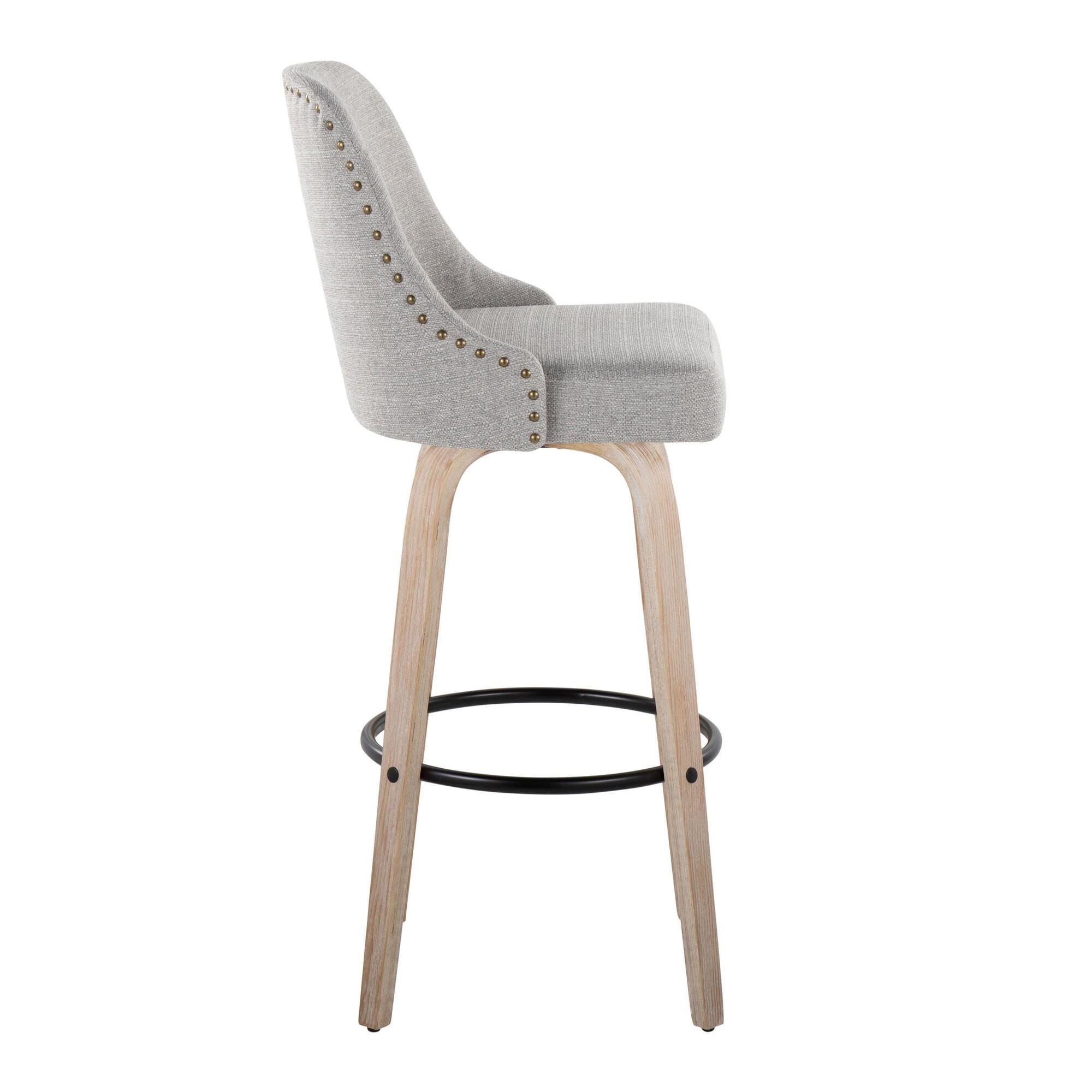LumiSource Marcel Bar Height Bar Stool (Set of 2), White/Light Gray/Black, large