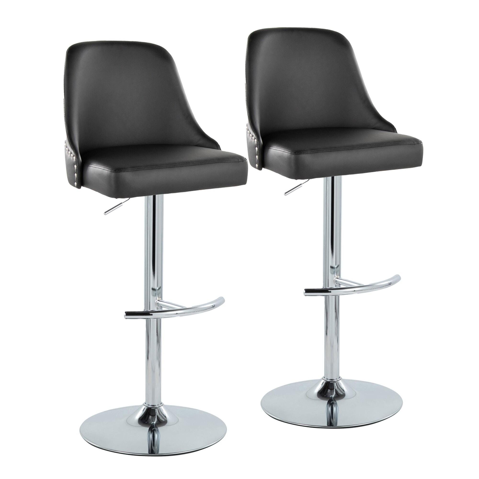LumiSource Marcel Adjustable Bar Stool (Set of 2), Chrome/Black, large