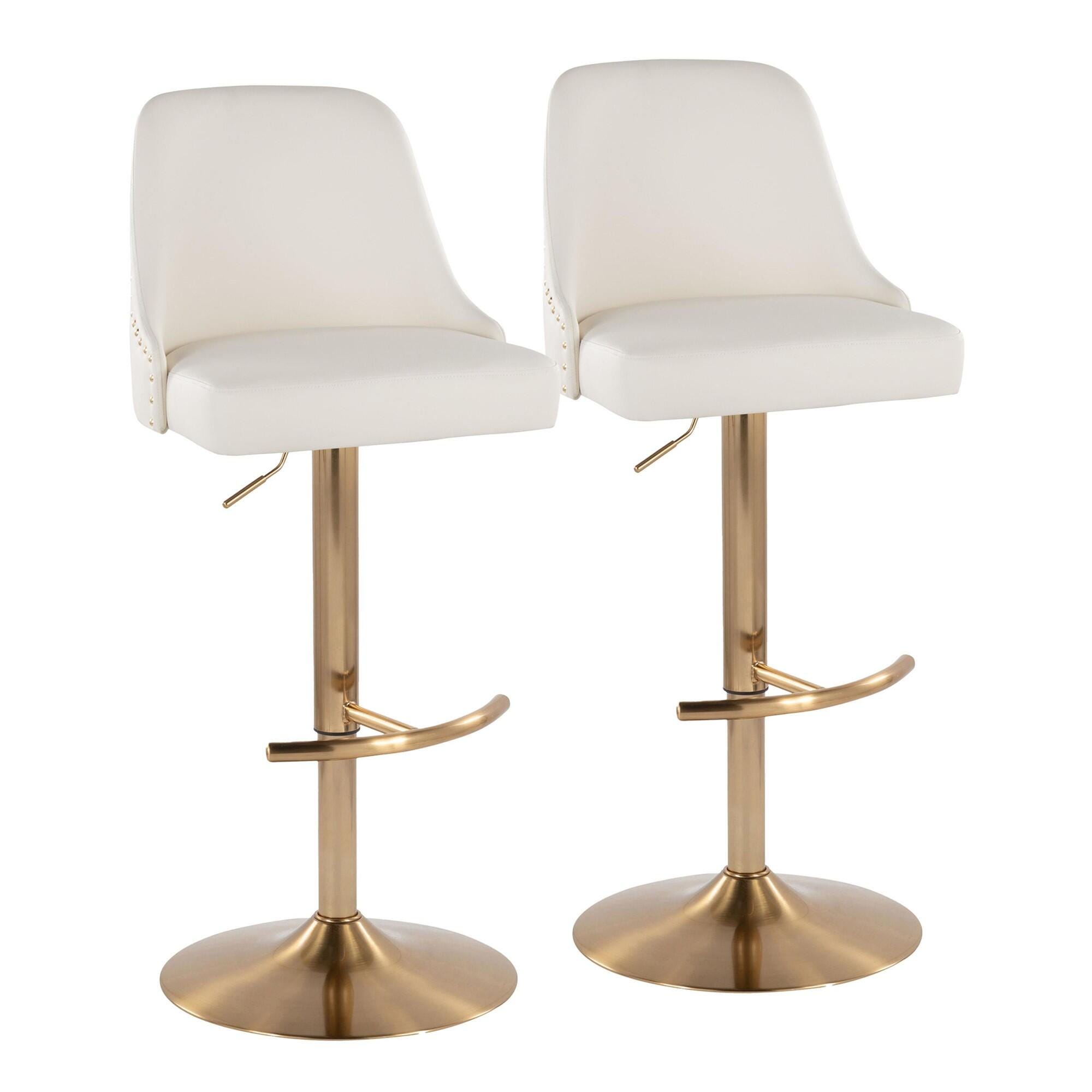 LumiSource Marcel Adjustable Bar Stool (Set of 2), Gold/White, large