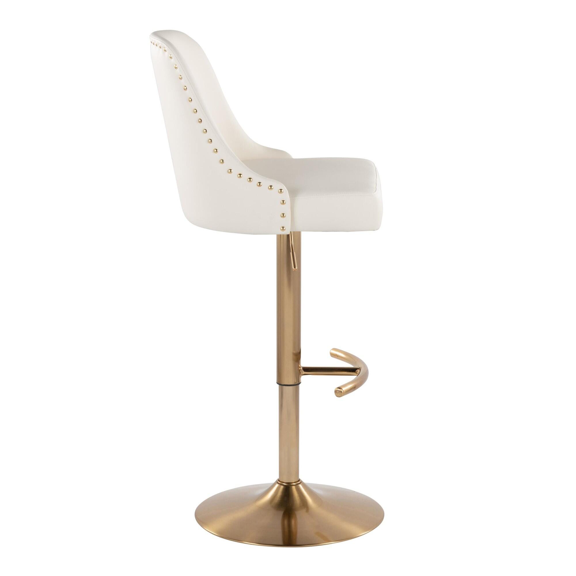 LumiSource Marcel Adjustable Bar Stool (Set of 2), Gold/White, large