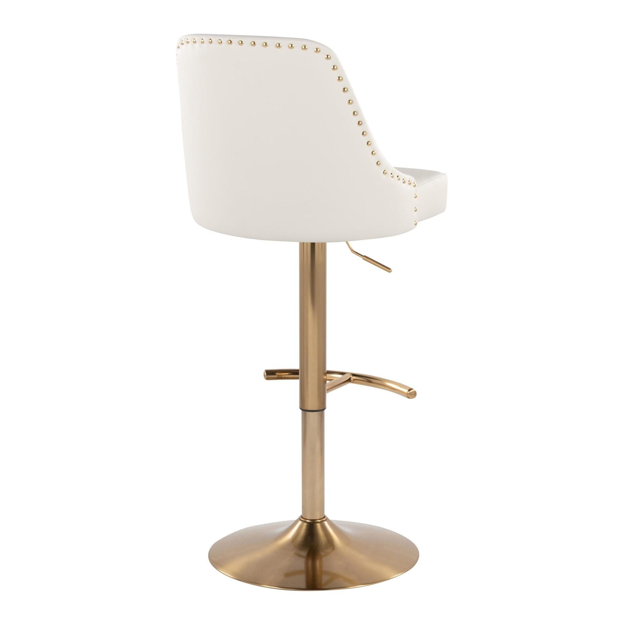 LumiSource Marcel Adjustable Bar Stool (Set of 2), Gold/White, large