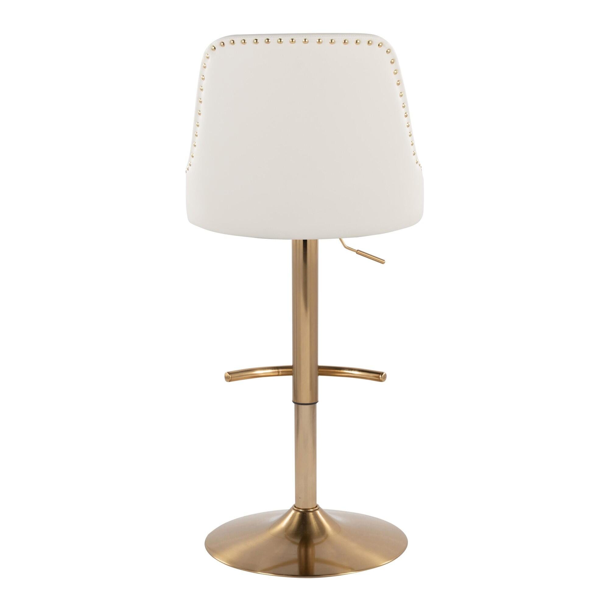LumiSource Marcel Adjustable Bar Stool (Set of 2), Gold/White, large