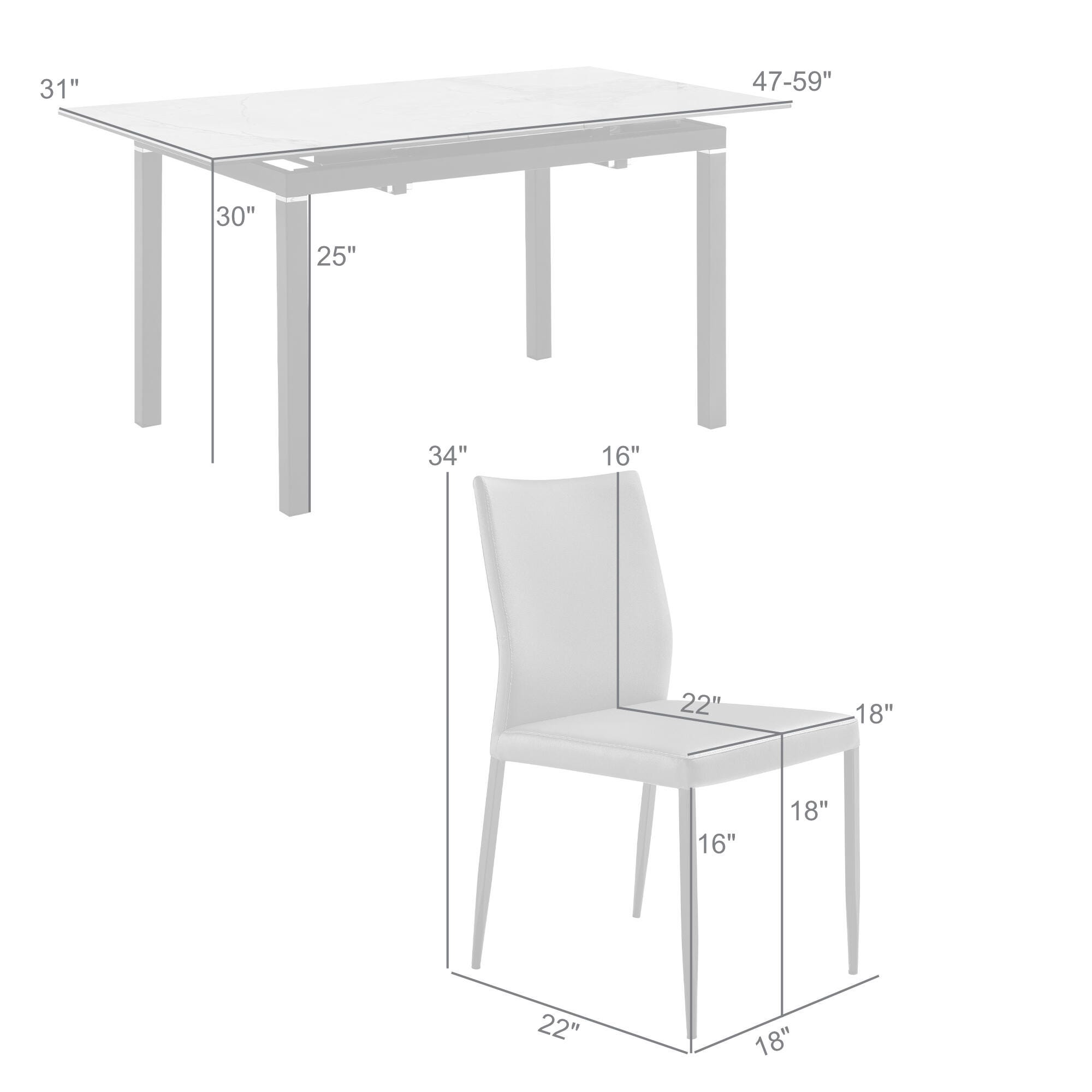 Armen Living Giana and Kash Extendable Dining Table and 4 Chairs, , large