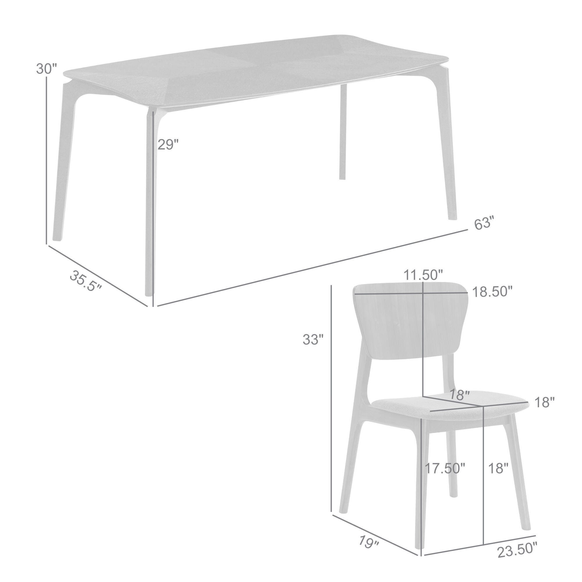 Armen Living Kalia Dining Table and 4 Chairs, Gray, large